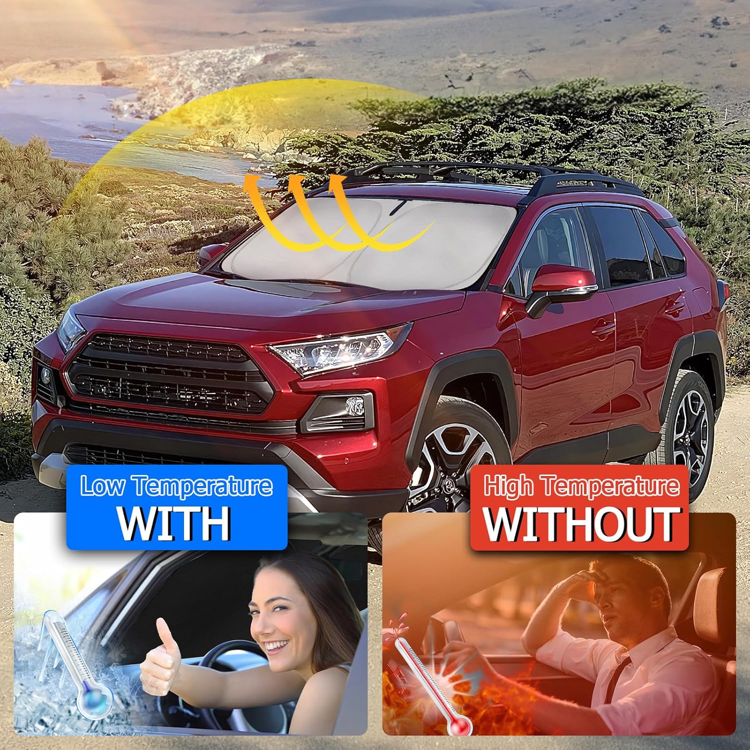 Parasoles plegables para Toyota RAV4 (2019-2024) Cubierta de ventana delantera para mantener el automóvil fresco del sol. Protección interior de SUV