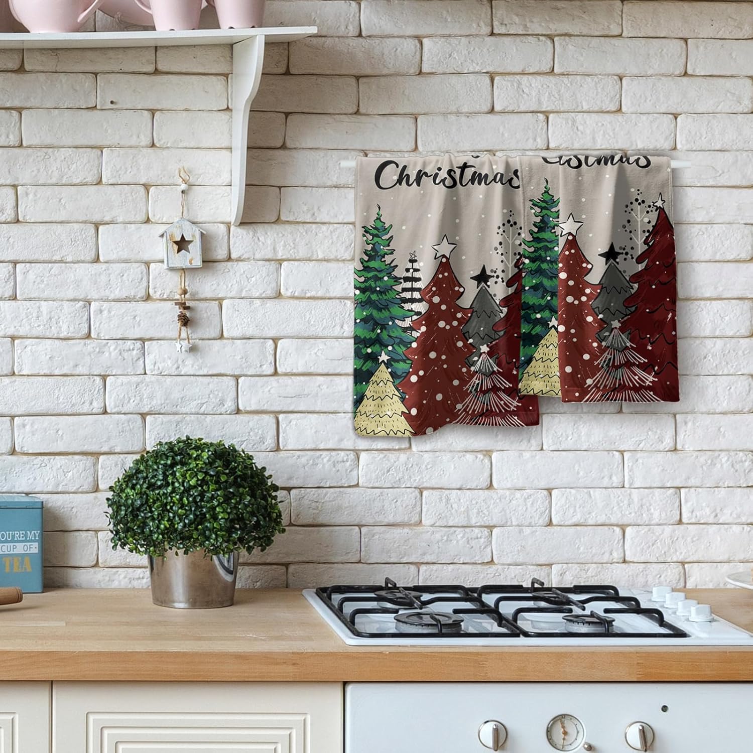 Juego de 2 toallas de mano de árboles de Navidad, toallas de baño suaves para vacaciones, toallas de cocina suaves, toallas de baño decorativas para