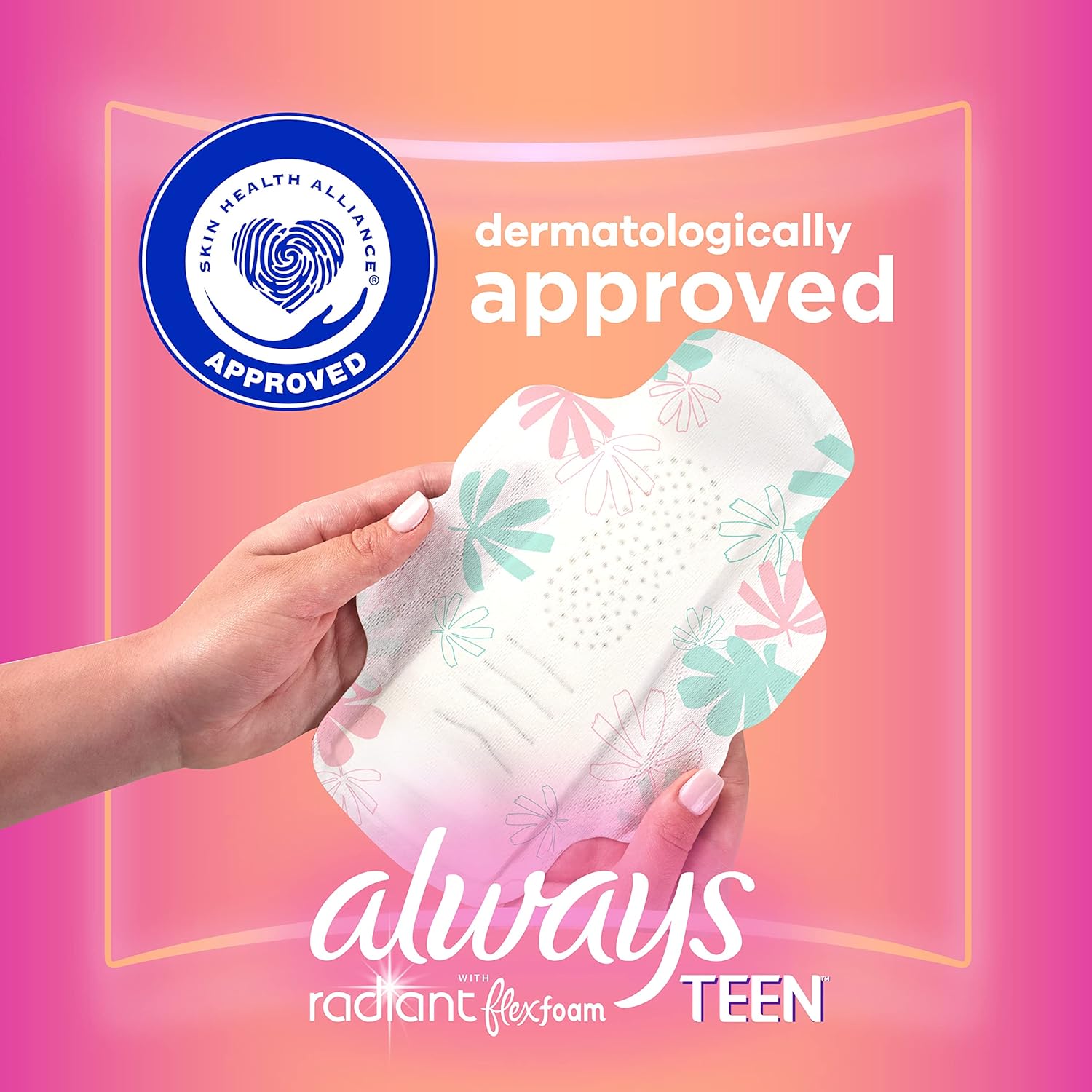 Always Radiant – Almohadillas femeninas para adolescentes, tamaño 1, absorción regular, con espuma flexible, con alas, sin perfume, 42 unidades