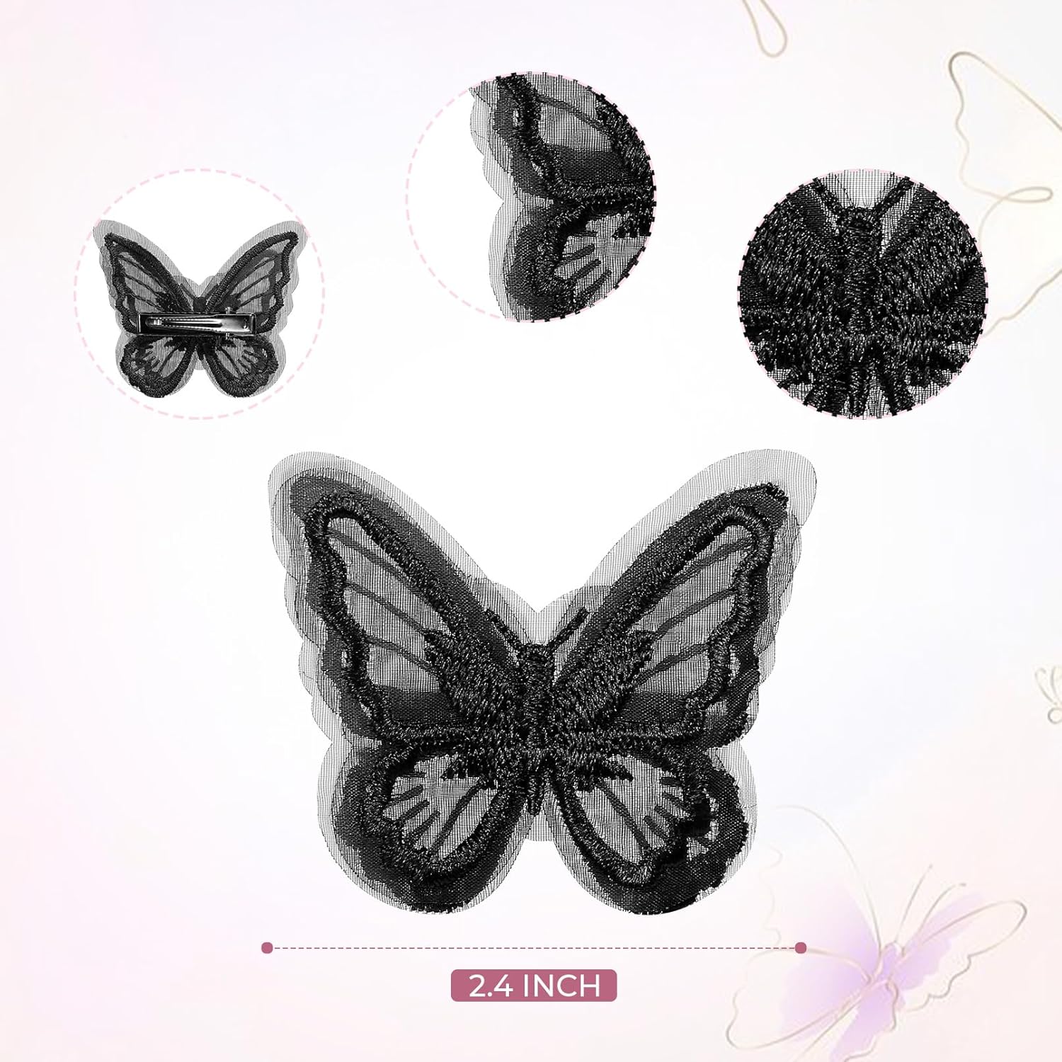 DEEKA 16 pinzas para el cabello de mariposa negra, 2 tamaños, encaje bordado, hechas a mano, pinzas para el cabello de boda, pasador, accesorios