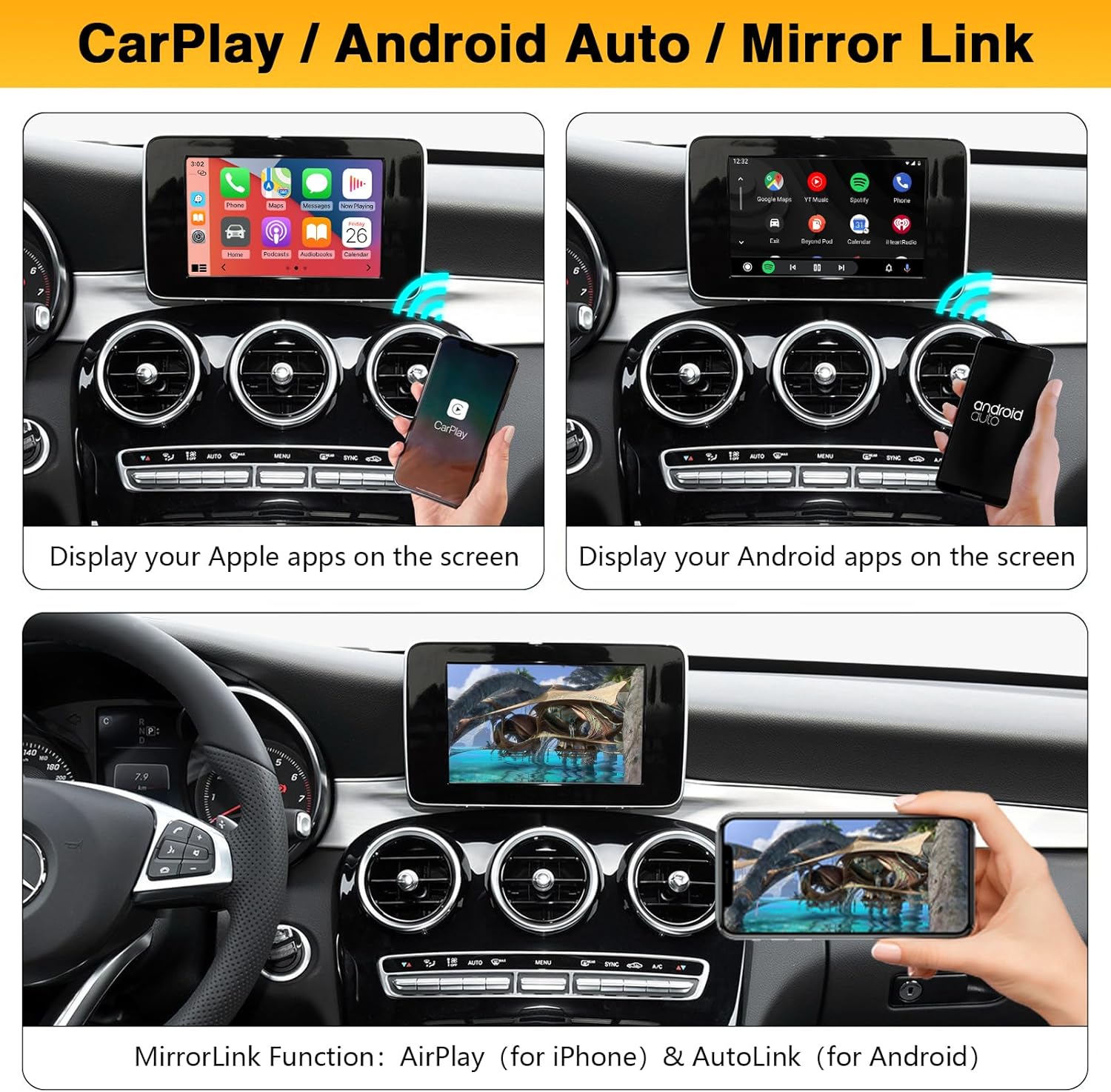 NINETOM Kit de reequipamiento inalámbrico Carplay Decodificador para Mercedes Benz NTG5.0 C GLC CLA GLA Clase W205 2015-2018 año, soporte Android