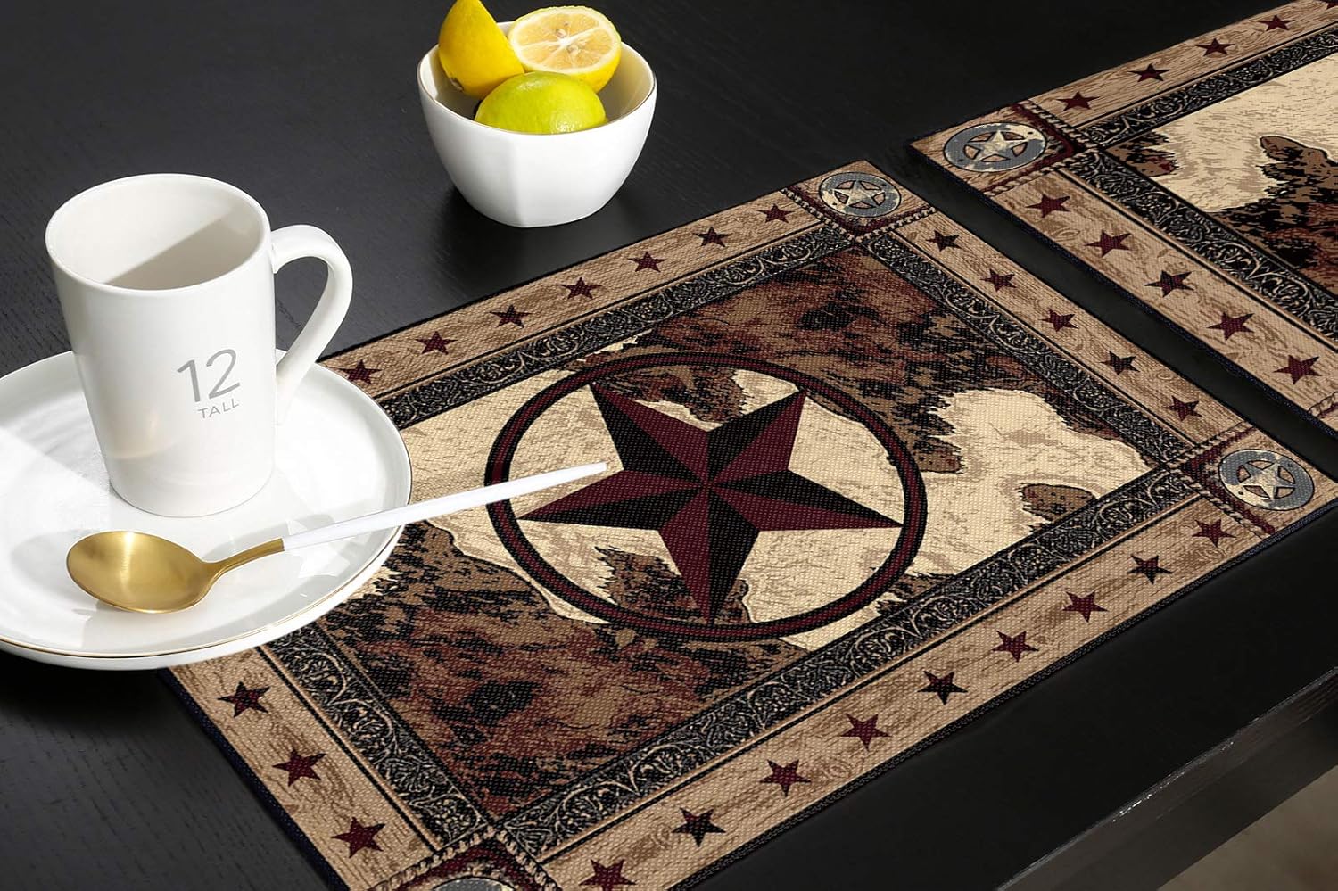 Western Texas – Juego de 6 manteles individuales para mesa de comedor, rústicos vintage para cocinacomedor, antideslizantes, duraderos, lavables,