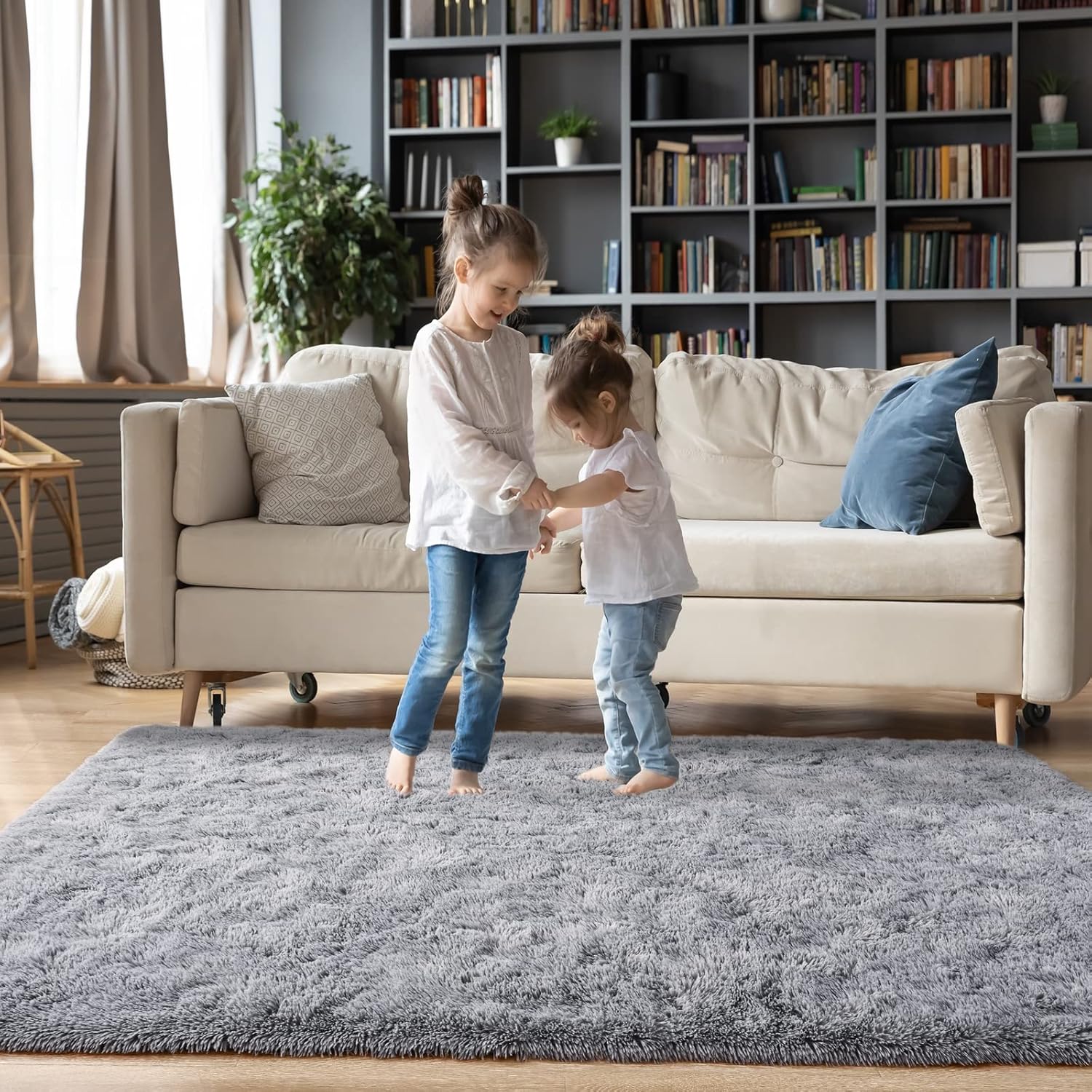 Alfombras grises ultrasuaves para dormitorio, de 7 x 10 pies, alfombras peludas para sala de estar, alfombra peluda grande y cómoda para niños,