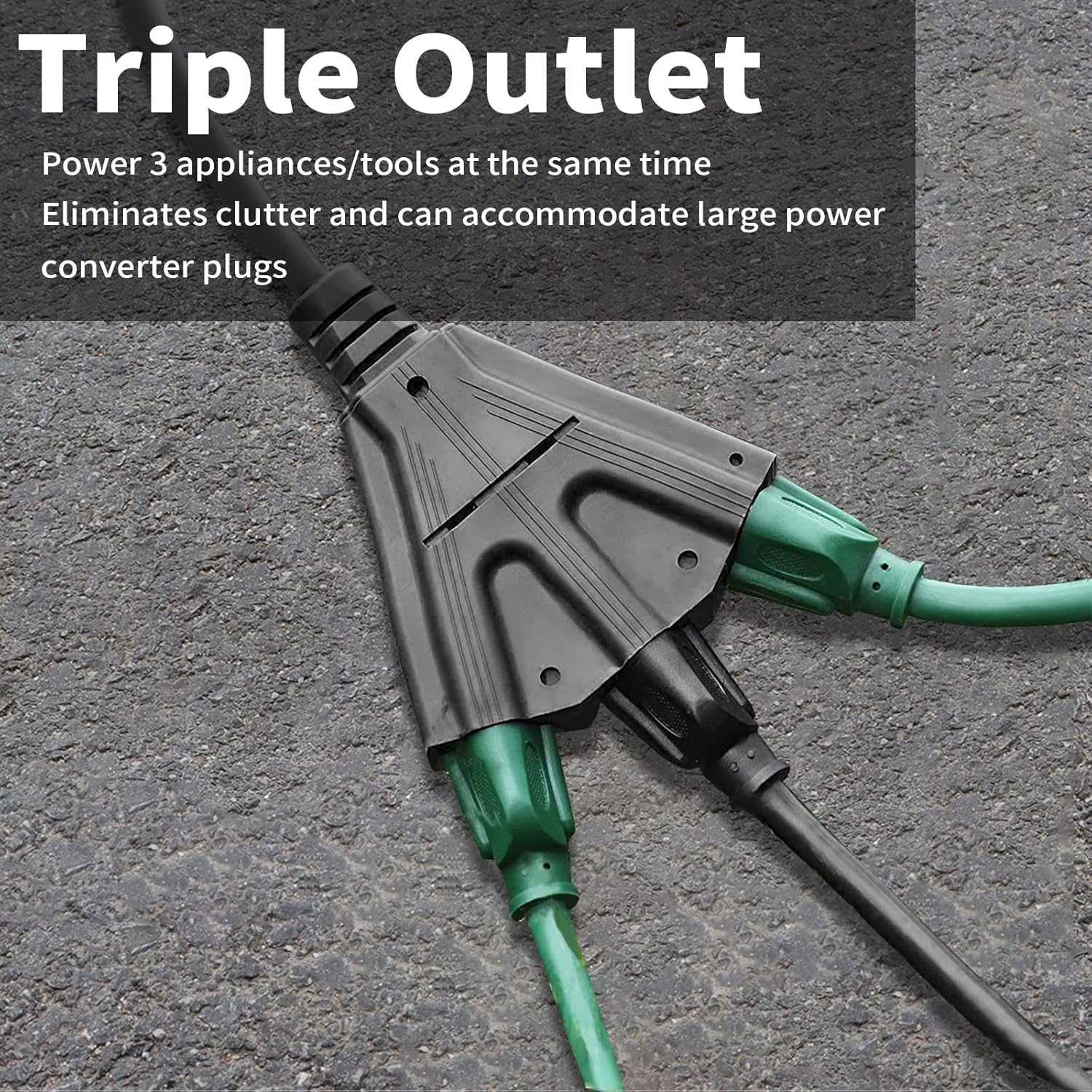 EP Cable de extensión para exteriores de 25 pies con 3 tomas de corriente eléctrica, cable negro SJTW de 163 con enchufe a tierra de 3 clavijas para
