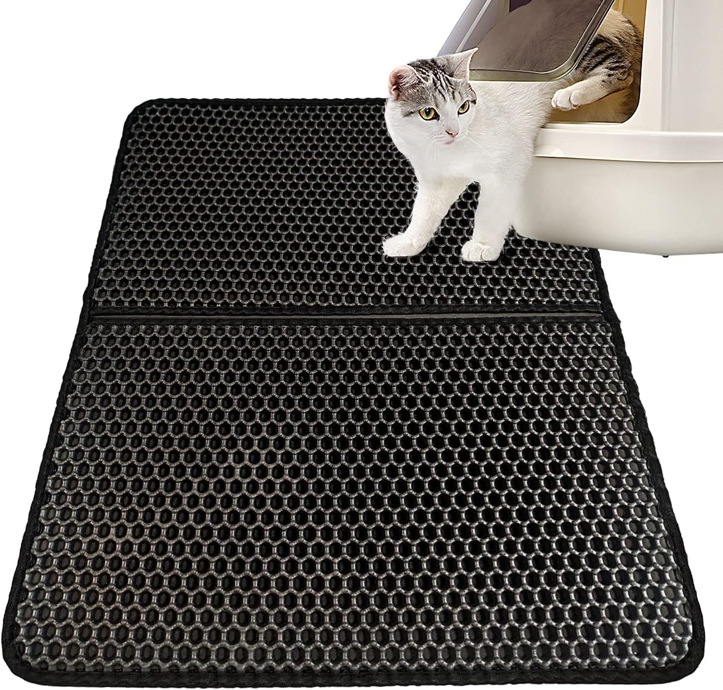 Tapete para arena para gatos, tapete para atrapar arena, diseño de doble capa de panal de abeja, impermeable, a prueba de orina, lavable, fácil de