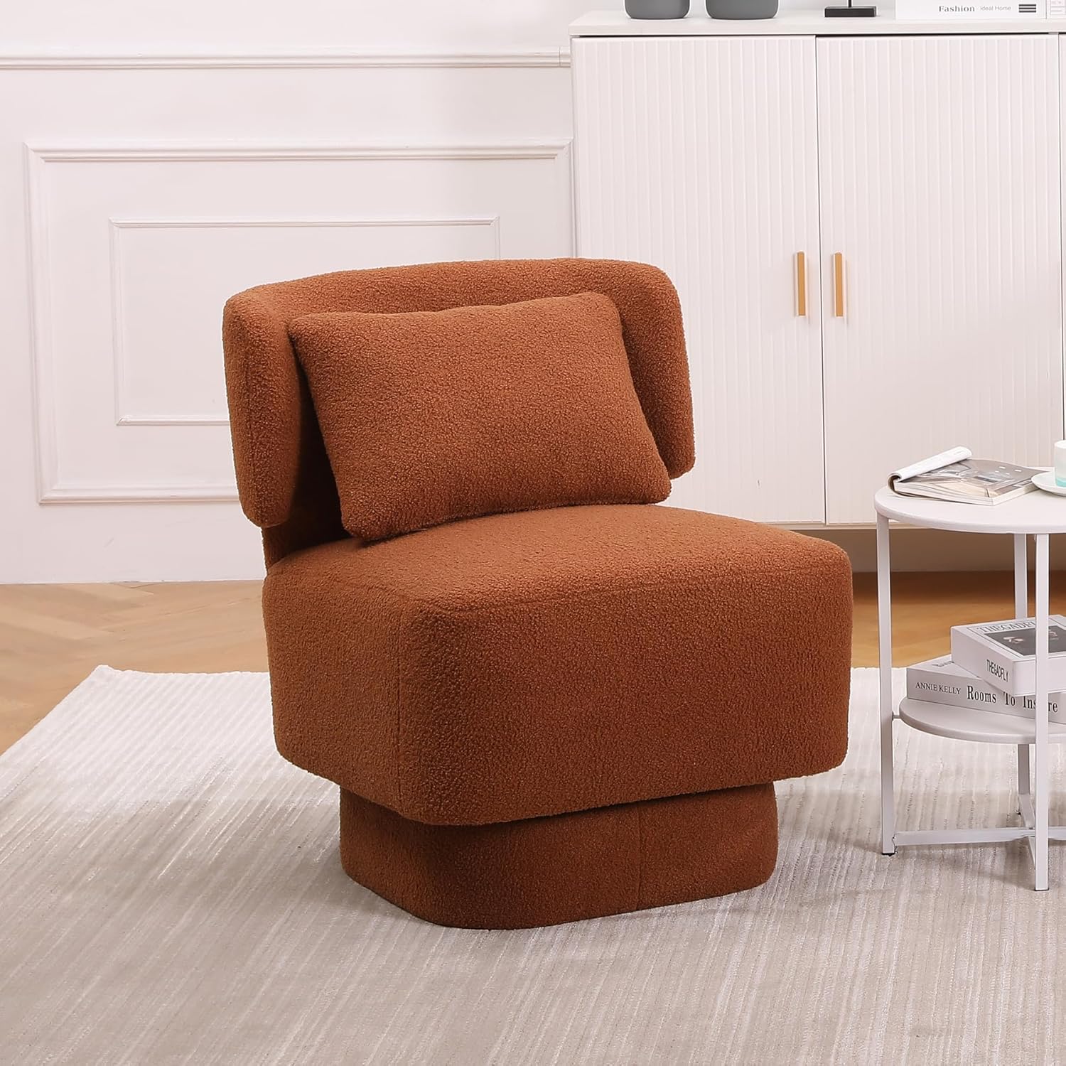 Silla giratoria de barril de 360 grados, silla giratoria de tela de peluche tapizada con almohada, moderna silla decorativa sin brazos para