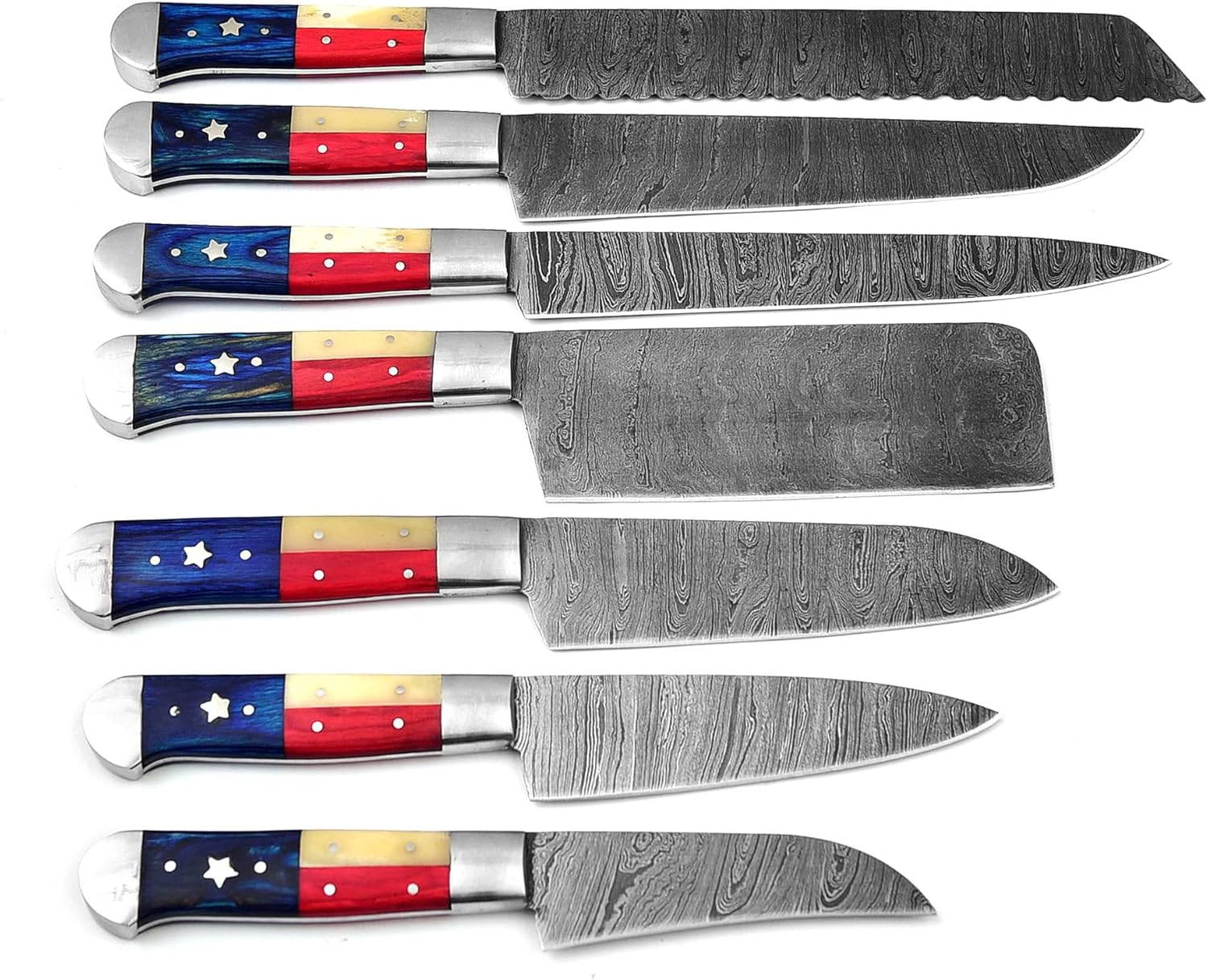 Juego de 7 cuchillos de cocina profesionales hechos a medida de acero de Damasco  El juego de cuchillos de cocina de chef incluye picadoracuchillo