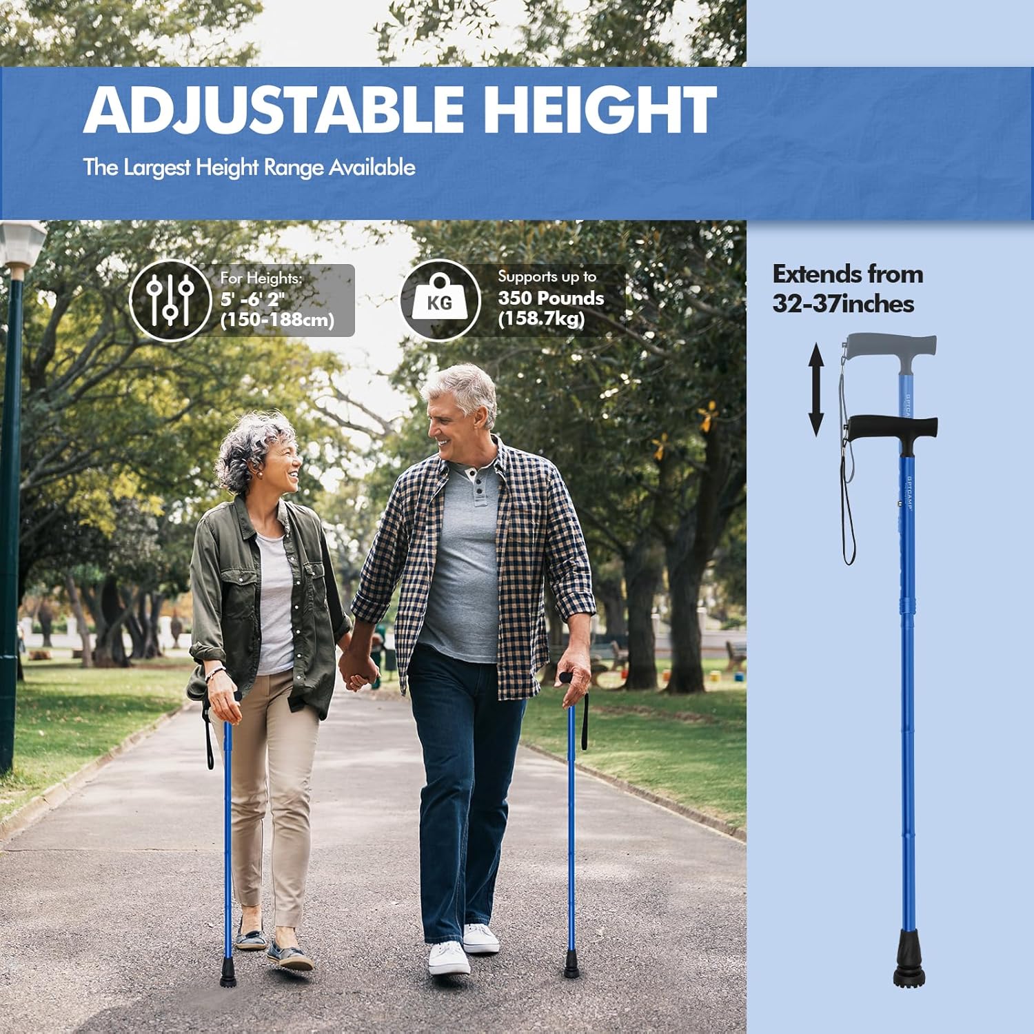 Bastón de caminar G2 para mujeres y hombres, elegante, plegable, plegable, ligero y resistente con cómodas asas en T