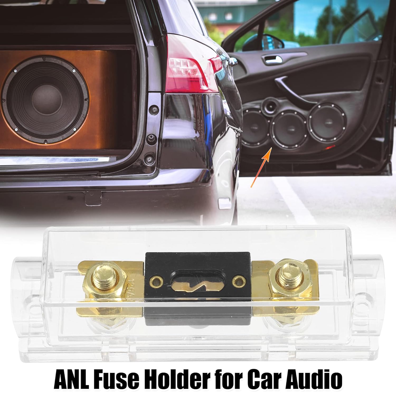 X AUTOHAUX 1 juego de fusibles ANL en línea de calibre 0, 4, 8 para audio de automóvil, bloque de fusibles transparente con 2 fusibles de 125 A