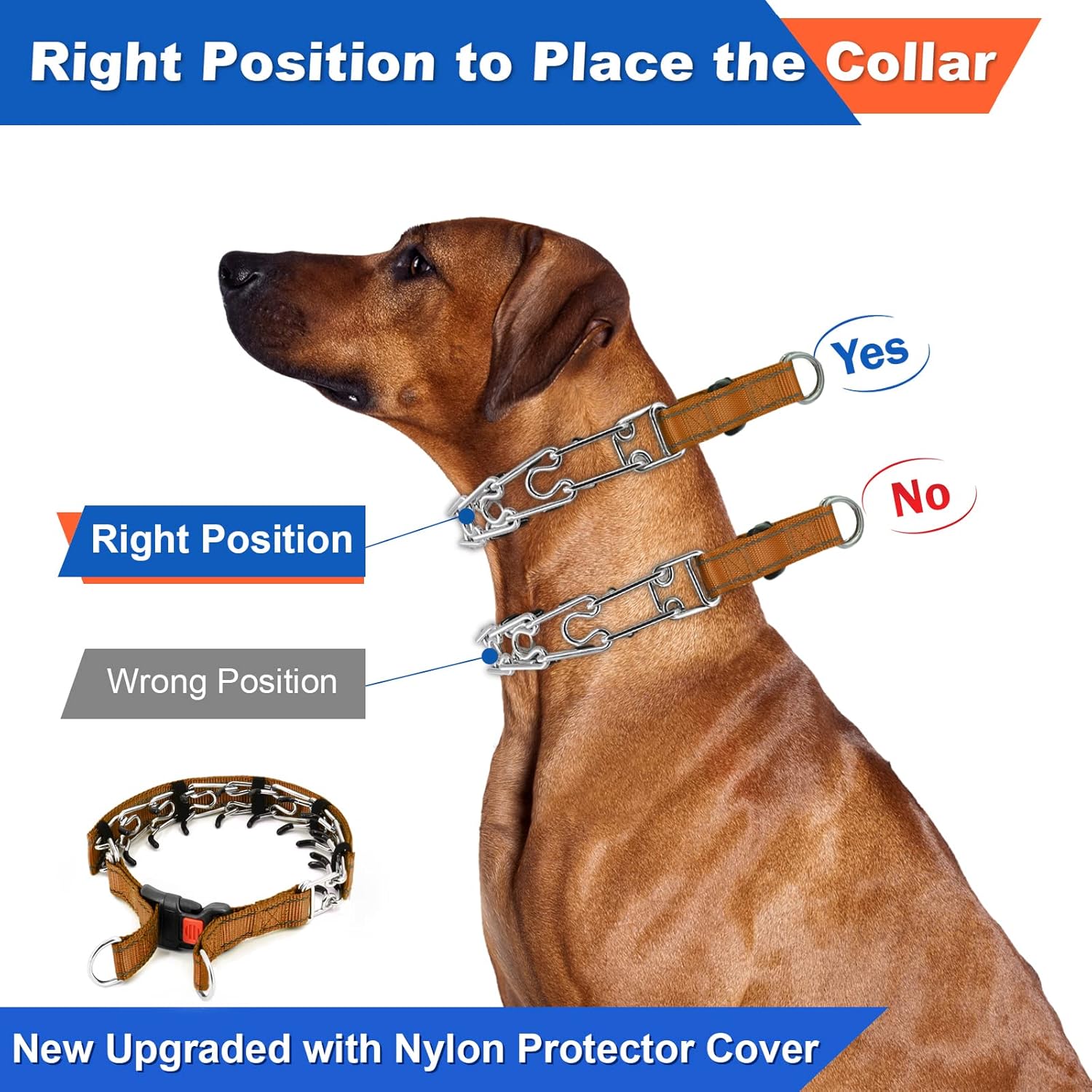 Supet Collar de punta para perro, collar de estrangulador ajustable para perro con hebilla de liberación rápidacubierta de nailon para perros