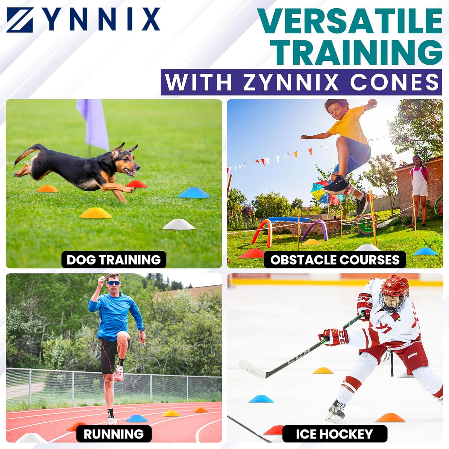 ZYNNIX Conos de fútbol (juego 40, 50) con bolsa de malla y correa, conos deportivos flexibles para fútbol, baloncesto, equipo de entrenamiento de