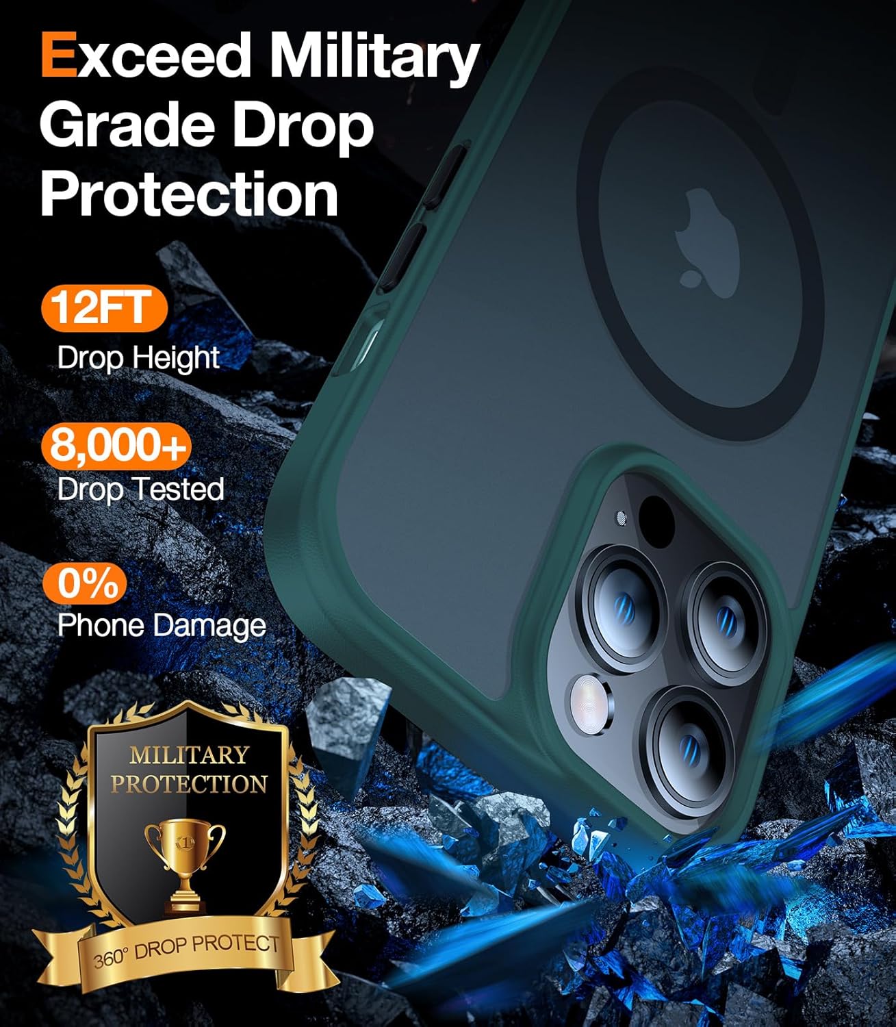 TORRAS Funda magnética más fuerte para iPhone 13 Pro, prueba de caídas de grado militar, compatible con MagSafe, funda protectora delgada de