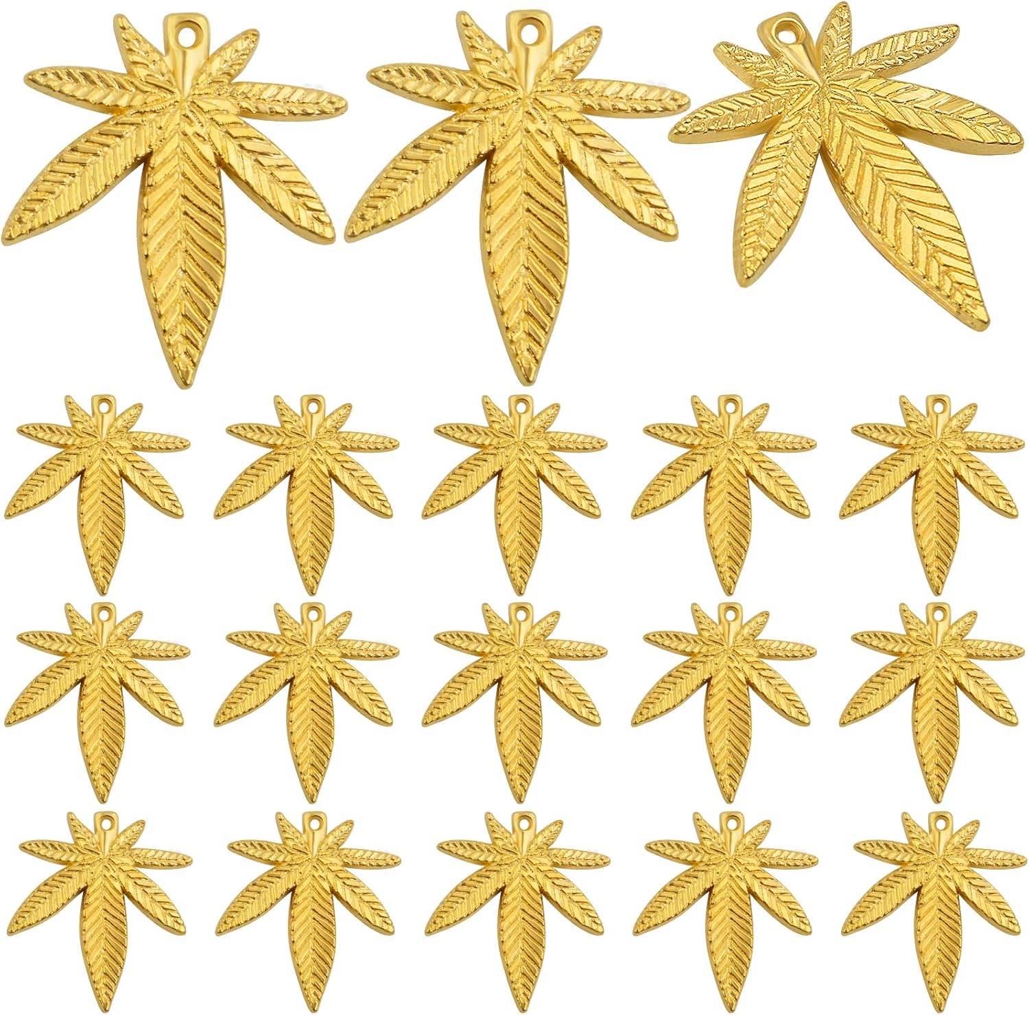 Aylifu 50 dijes de hojas de arce, colgantes de hojas de marihuana, de aleación, para hacer joyas, color dorado