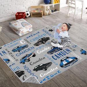 Tapete personalizado para gatear bebé, tapete de juego de automóvil para niños pequeños 43 x 43 pulgadas con nombre personalizado Tapete personalizado para gatear bebé, tapete de juego de automóvil para niños pequeños 43 x 43 pulgadas con nombre personalizado
