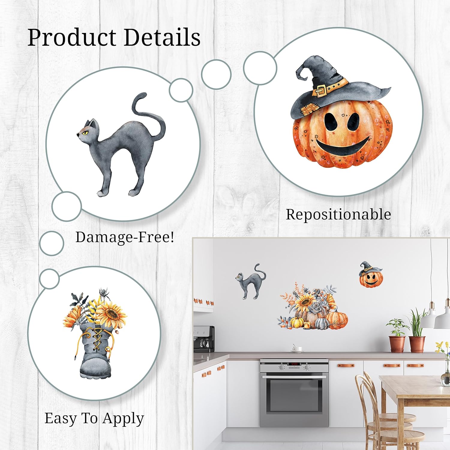 Decalcomania – Calcomanías de pared para Halloween, juego de 31 calcomanías de decoración de calabazas de otoño para sala de estar, dormitorio,