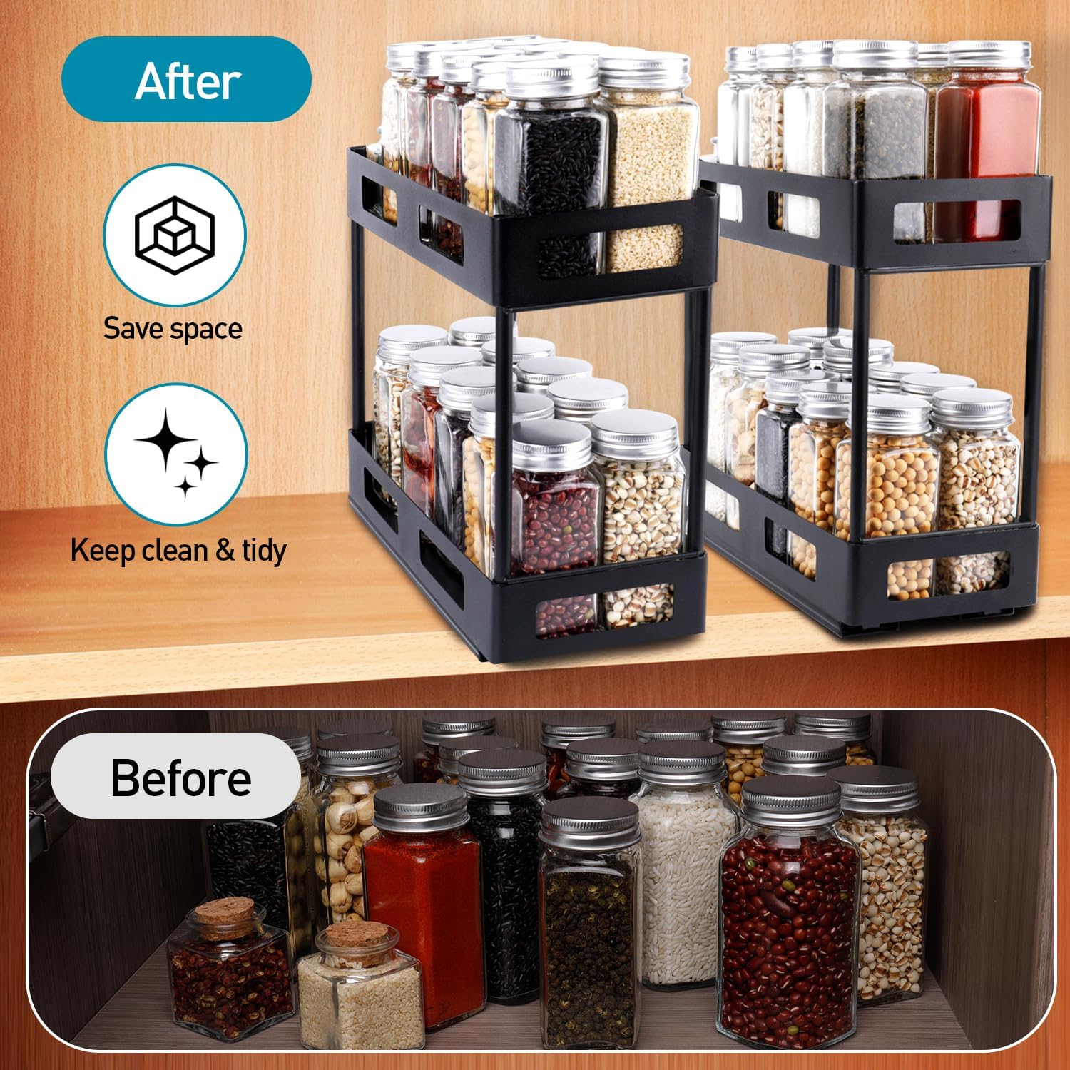 Organizador de especias para gabinete, estantes de especias extraíbles para armarios interiores, estante de especias de cocina, organizador