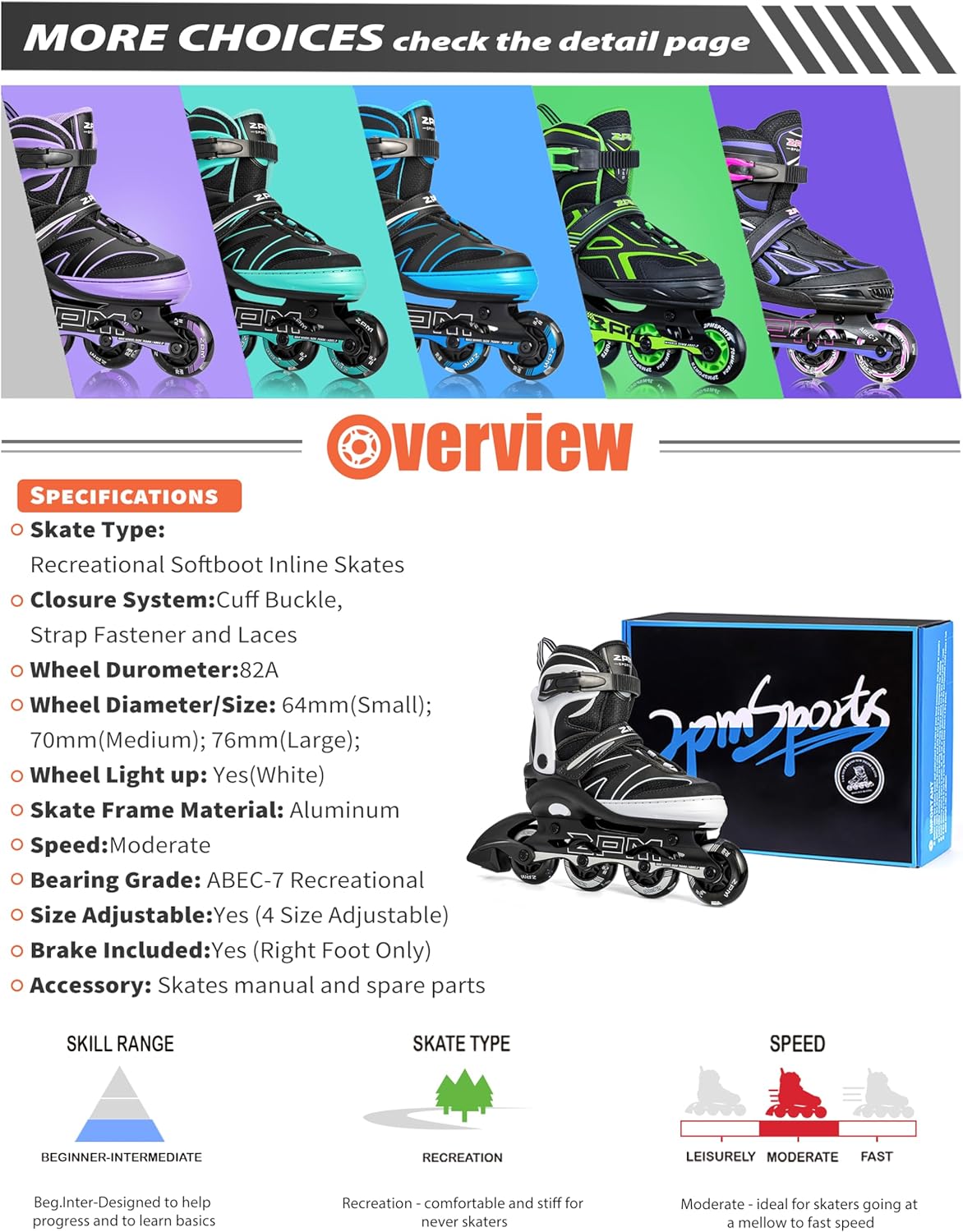 2PM SPORTS Patines en línea ajustables para niños de 4 a 12 años, patines Inlie para niñas y niños de 5 a 8 a 12 años con ruedas de luz completa,