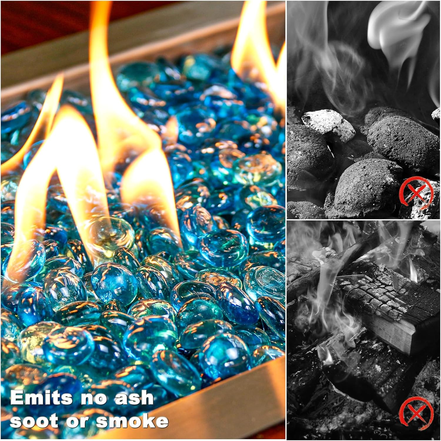Hisencn Cuentas de vidrio de fuego azul caribeño de 10 libras para hoguera, rocas de vidrio de fuego de 12 pulgada para chimenea de gas propano o