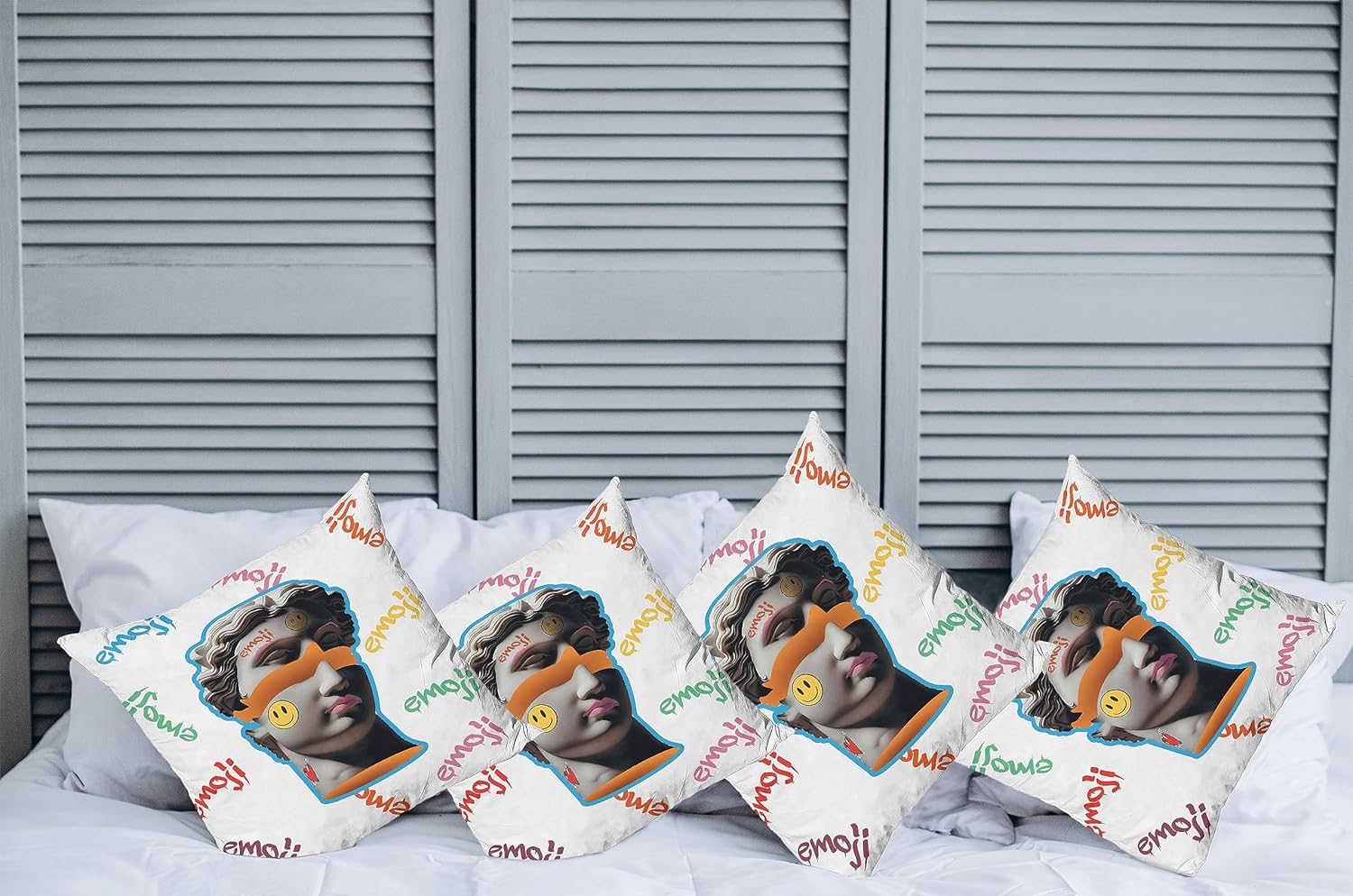 Ambesonne Emoji Decorative Throw Pillow Case Pack of 4, Modern Illustration of Antique Sculpture Portrait Graffiti Shapes and Forms, Cushion Cover