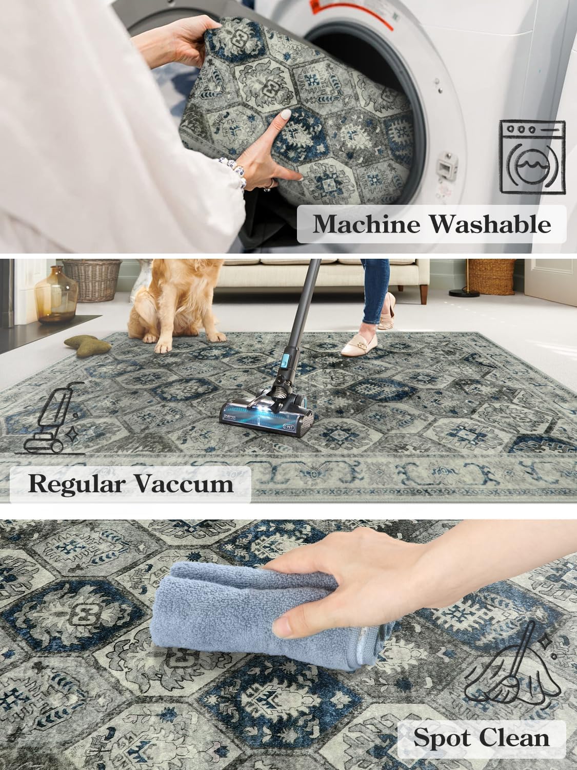 Lahome Round Rugs – Alfombra circular lavable de 6 pies para sala de estar, alfombra de dormitorio, alfombra de dormitorio, enrejado marroquí de