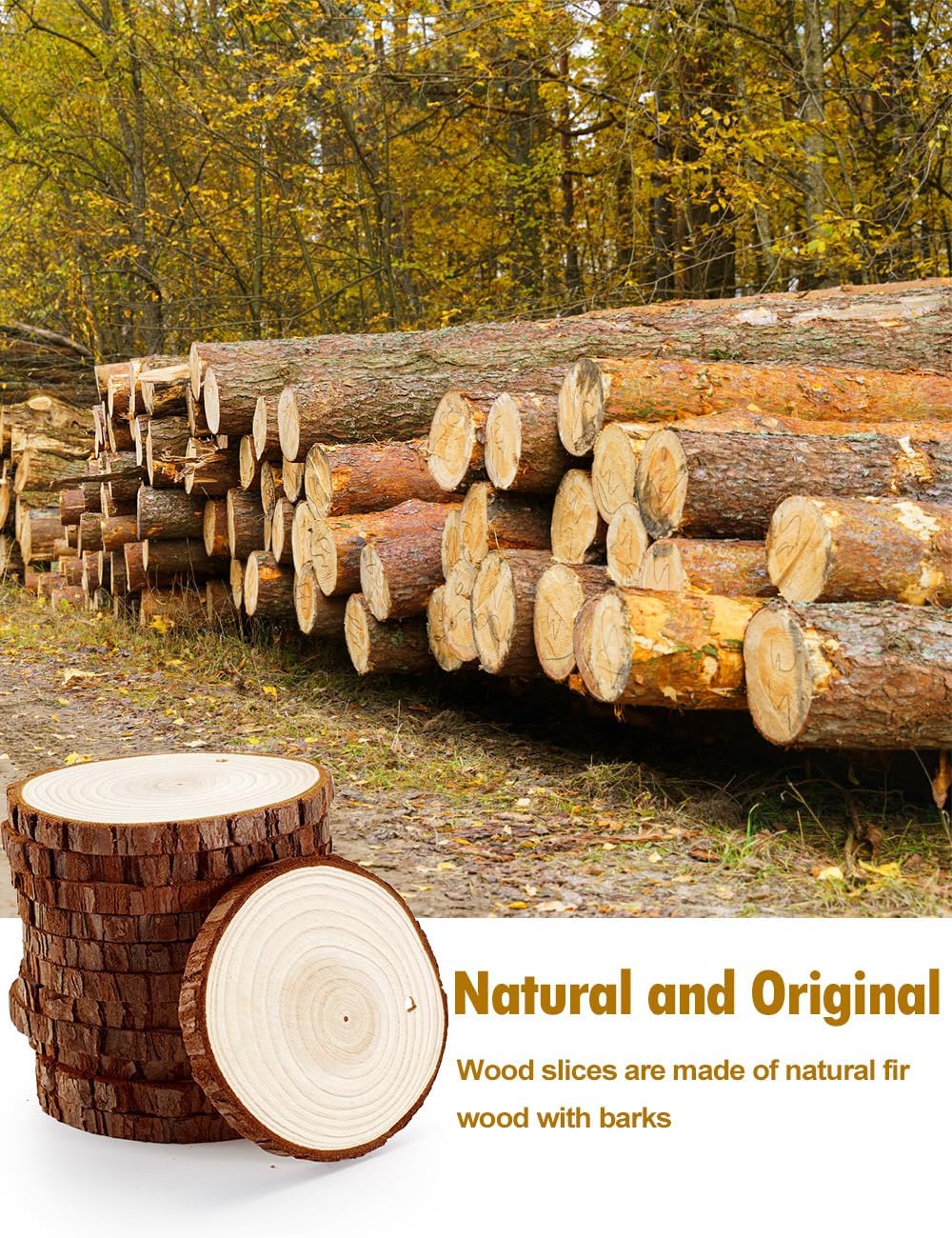 wohohoho 32 piezas de 3.6-4 pulgadas de rebanadas de madera natural, kit de madera para manualidades sin terminar, preperforado con agujero,
