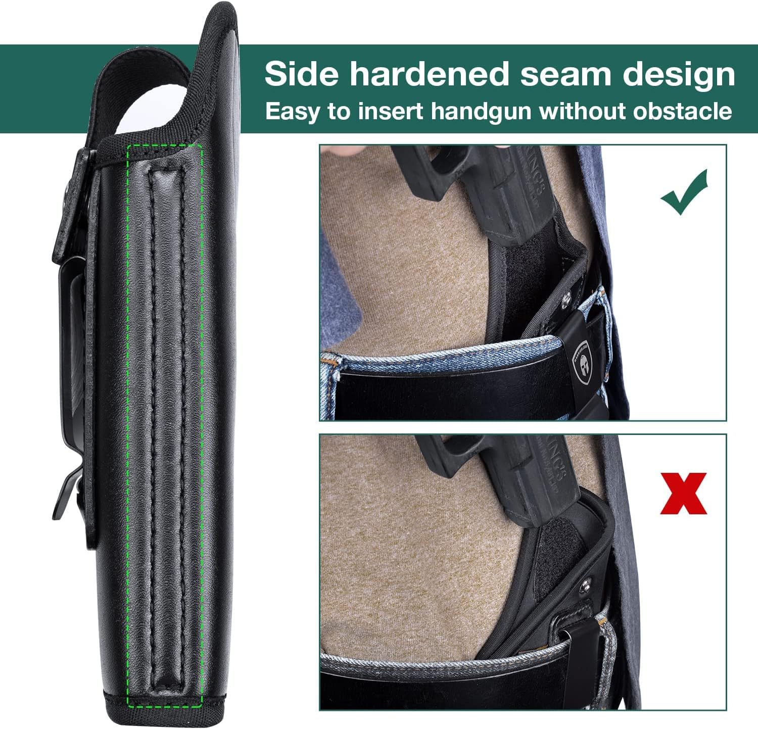 Funda universal de piel IWB ECO opcional tamaño completo  compacto – Pistolas subcompactas  tamaño de bolsillo, retención adjunta, clip de acero de