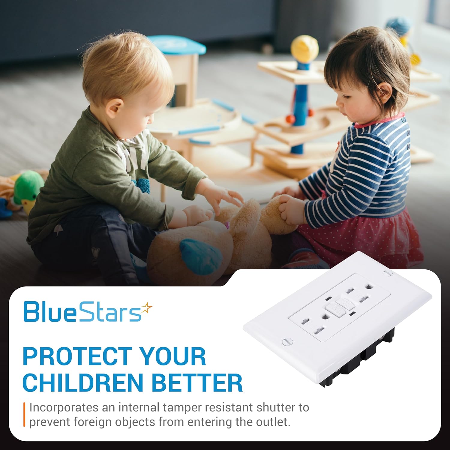 BlueStars Paquete de 2 cargadores de pared eléctricos GFCI 15A125VAC, carga de alta velocidad con obturador resistente a manipulaciones para uso