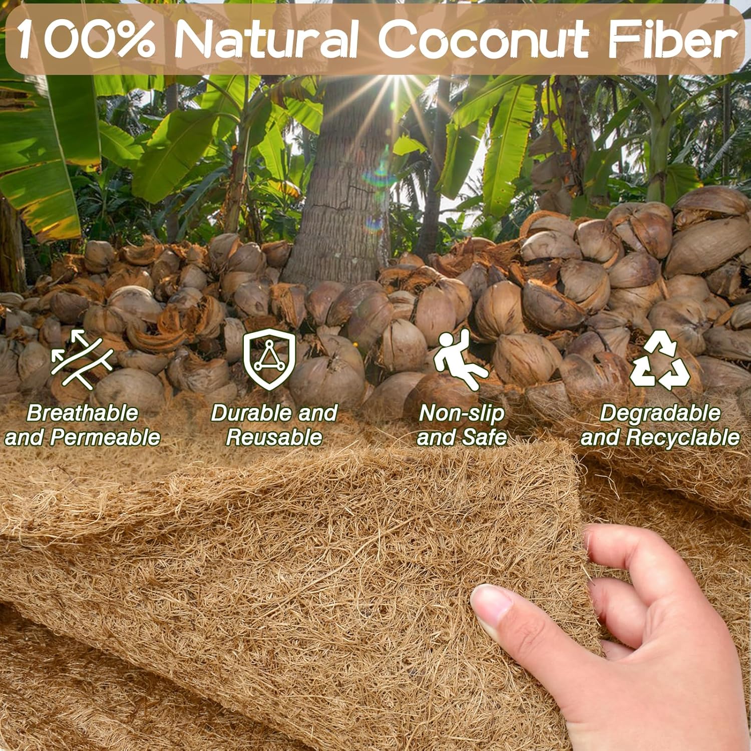 ZeeDix Paquete de 2 tapetes gruesos antideslizantes de fibra de coco natural para jardín, puerta delantera, escaleras, porche al aire libre, caminar