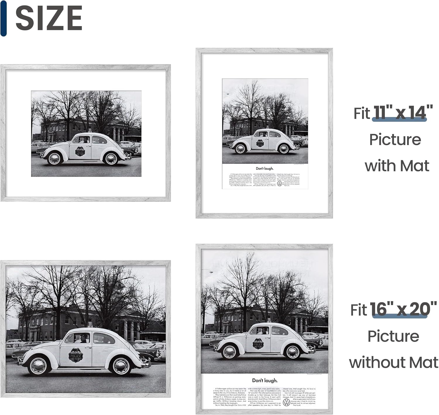 ENJOYBASICS Portarretratos de 16 x 20 pulgadas, póster de 11 x 14 pulgadas con paspartú o de 16 x 20 pulgadas sin paspartú, marcos de fotos para