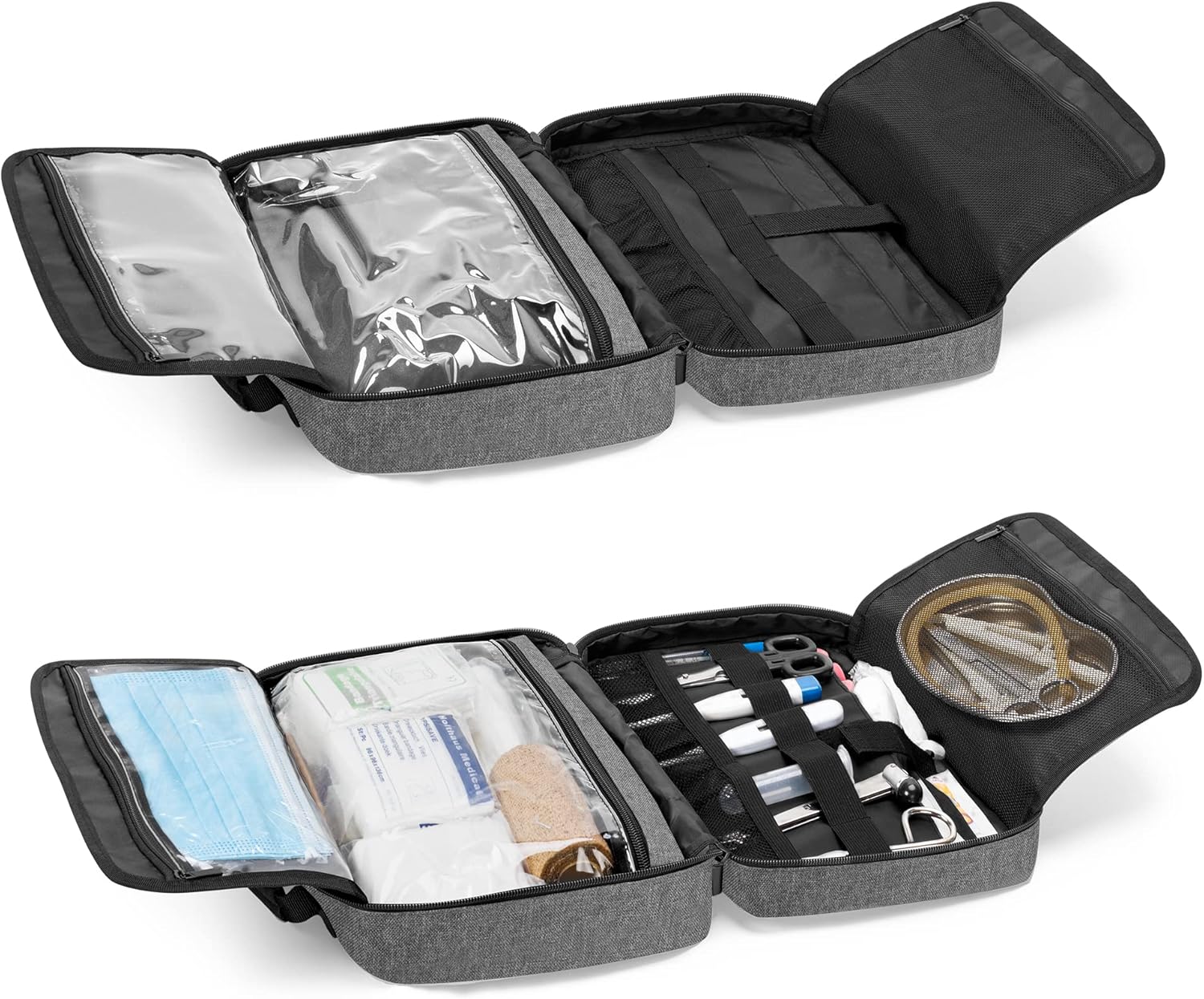 Trunab Bolsa de primeros auxilios portátil vacía, bolsa de suministros médicos con 2 solapas interiores, bolsa de trauma de emergencia para