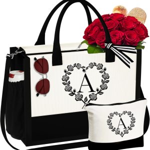 YOOLIFE Regalos para mujeres, regalos para el día de la madre, bolsa de lona con inicial, bolsa de playa y bolsa de maquillaje, regalos de YOOLIFE Regalos para mujeres, regalos para el día de la madre, bolsa de lona con inicial, bolsa de playa y bolsa de maquillaje, regalos de
