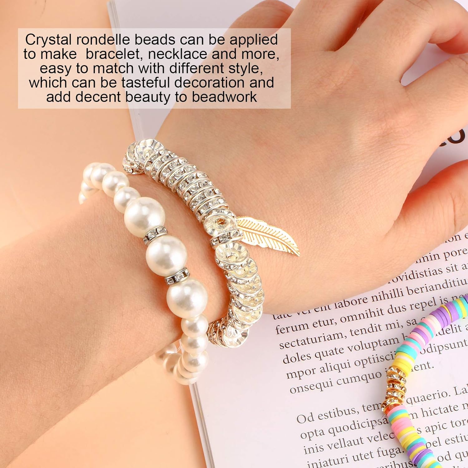 800 cuentas espaciadoras redondas Rondelle con diamantes de imitación de cristal, cuentas sueltas Rondelle, cuentas de abalorio de 0.236in, 0.315in,