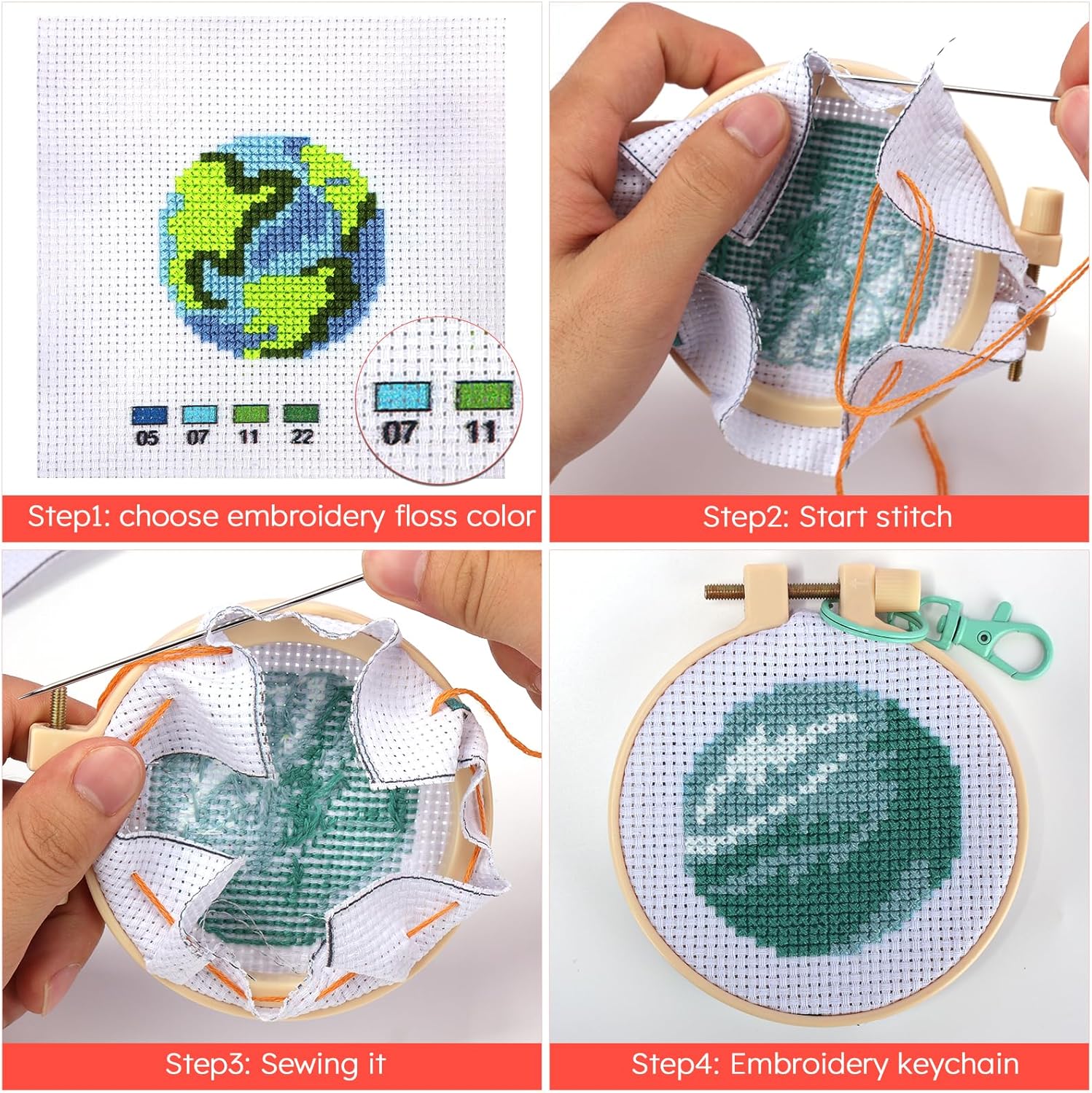 XEmbro 8 kits de punto de cruz para principiantes, kit de bordado para niños del sistema solar, suministros de manualidades de punto de cruz