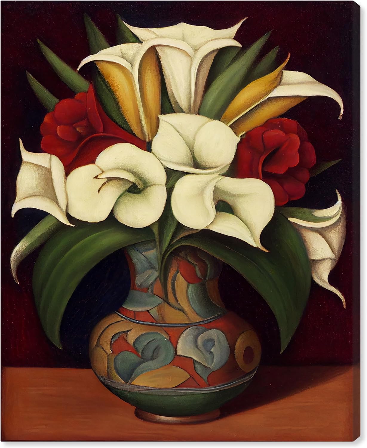 Wynwood Studio Arte en lienzo tradicional envuelto floral y botánico, florero mexicano, arte de pared para sala de estar, dormitorio y baño, 20 x 24