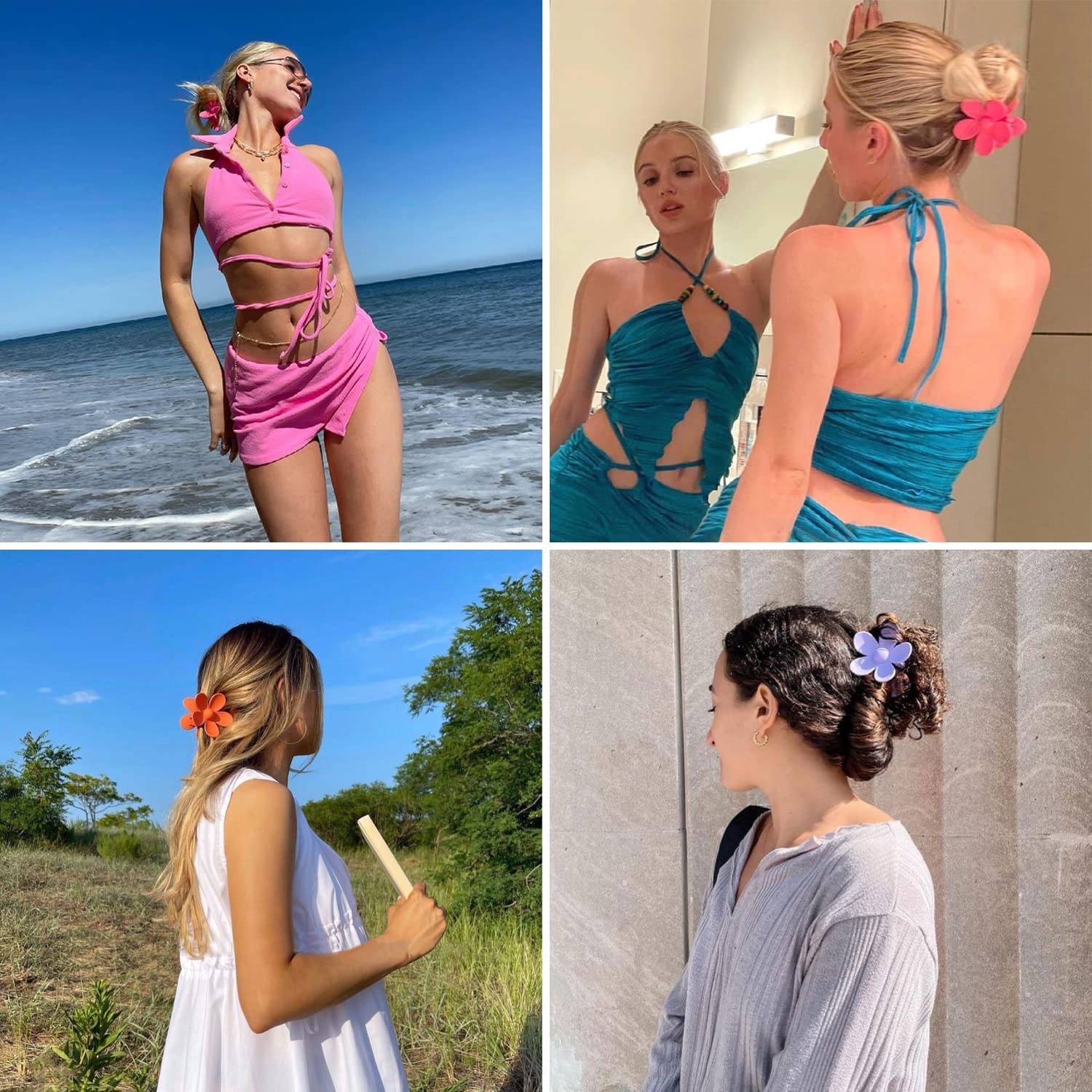 Pinzas para el pelo de flores, pinzas de flores mate para mujeres y niñas, cabello grueso, pinzas para el cabello pegajoso, agarre fuerte