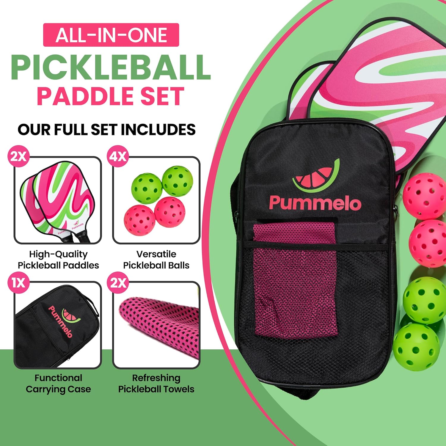Juego de palas de pickleball  Raquetas de pickleball, 2 paletas de pickleball de fibra de carbono, 2 pelotas para exteriores + 2 bolas de interior,