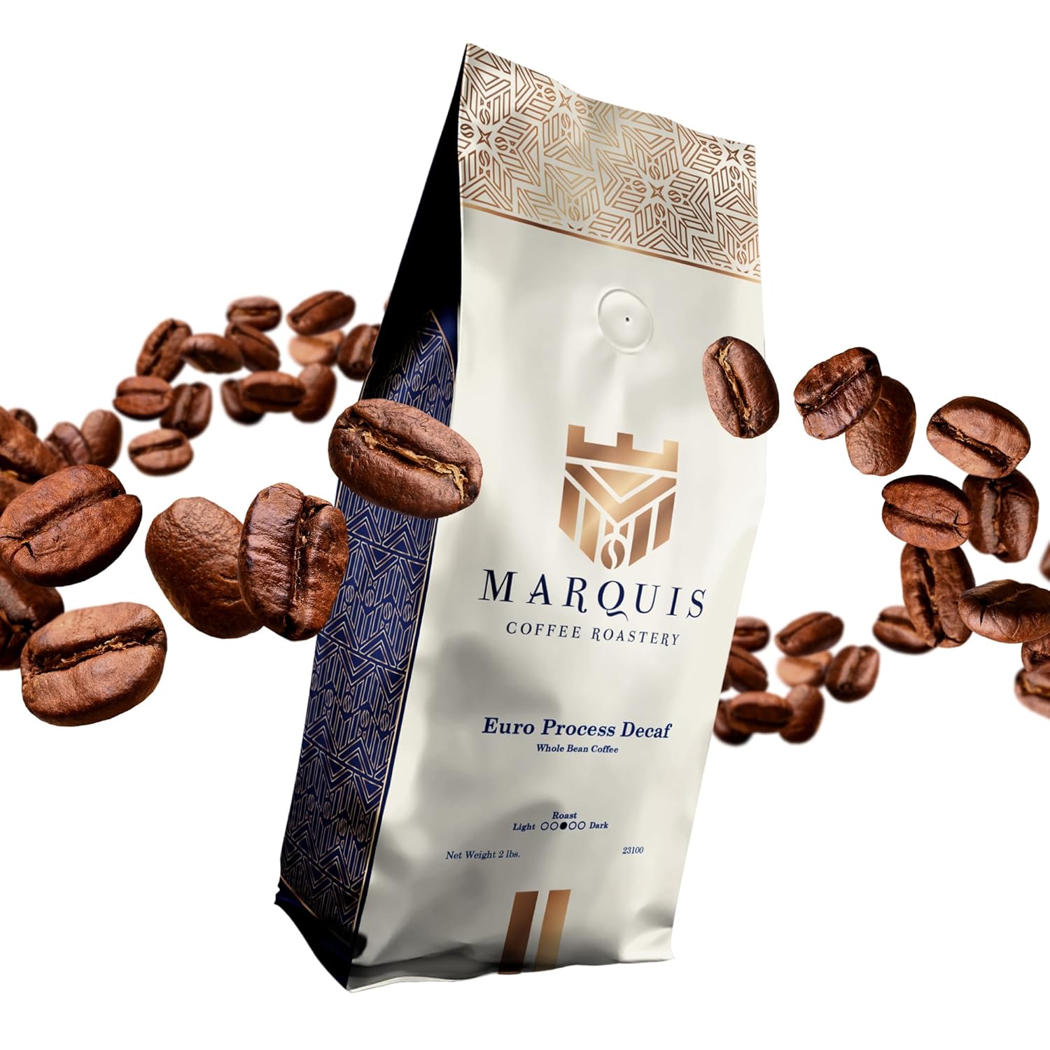 Marquis – Granos de café descafeinado Europrocesados, ricos granos de café puramente colombianos, café descafeinado fresco con un aroma embriagador,