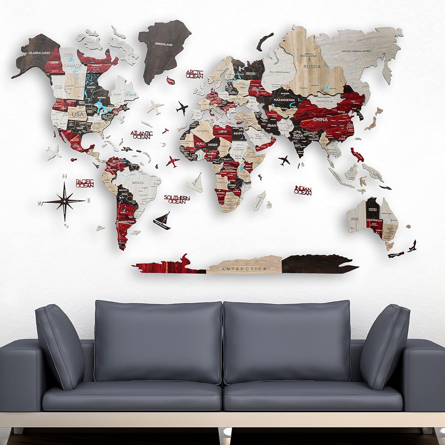3D Wooden World Map House Decor Living Room 3D Home Wall Art Office Decoration Wood Wall Decor World Map 3D Art Large Travel Gift Office Bedroom