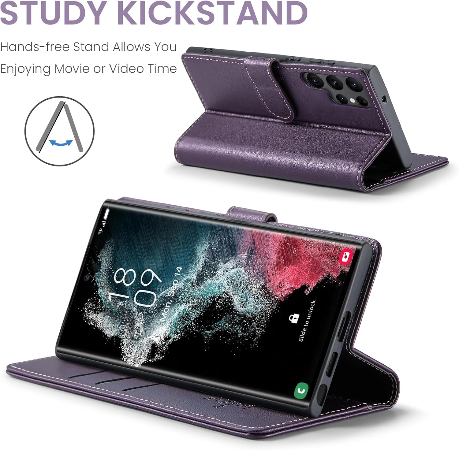 Funda tipo cartera para Samsung Galaxy S22 Ultra con bloqueo RFID, soporte para tarjeta de crédito, de piel sintética, función atril, funda