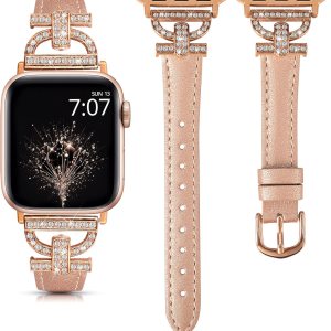 TOYOUTHS Correa de cuero compatible con Apple Watch Band 3840414244451.929 in, correa delgada y elegante para mujer con hebilla de metal de diamante TOYOUTHS Correa de cuero compatible con Apple Watch Band 3840414244451.929 in, correa delgada y elegante para mujer con hebilla de metal de diamante