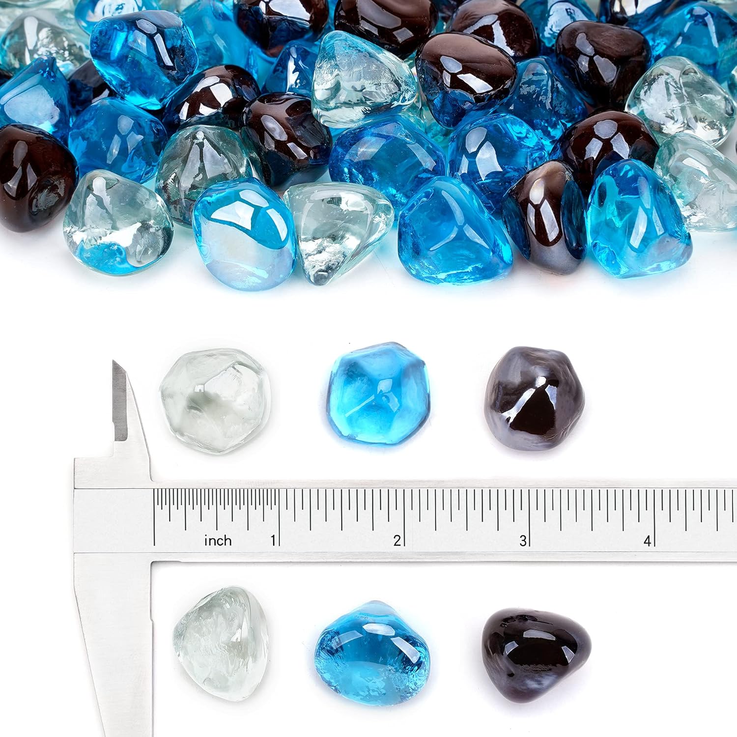Stanbroil Diamantes de vidrio de fuego mezclados de 10 libras, vidrio de fuego de 12 pulgada mezclado con azul caribeño, hielo de cristal, brillo