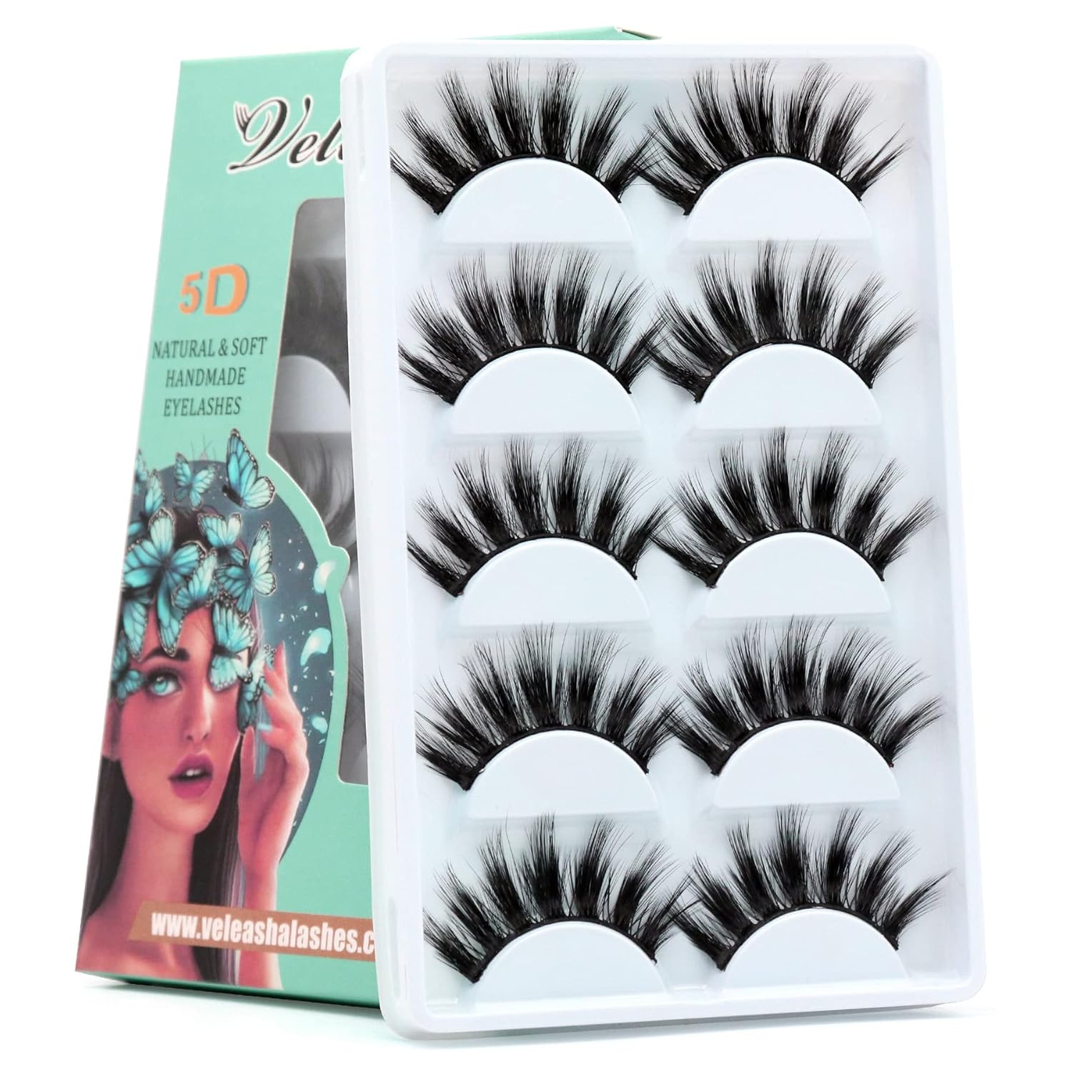 Veleasha-Pestañas 5D de imitación de visón, Hechas a mano Lujoso, Volumen, Pestañas postizas naturales, Paquete de 5 Pares  Dubai