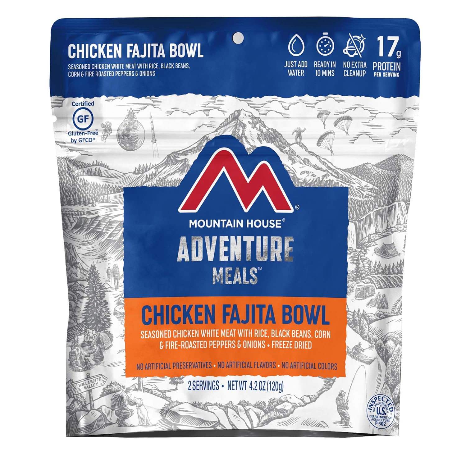 Mountain House Cuenco de fajita de pollo  Alimentos liofilizados para mochileros y campamentos  Paquete de 6  Sin gluten y lasaña con salsa de carne