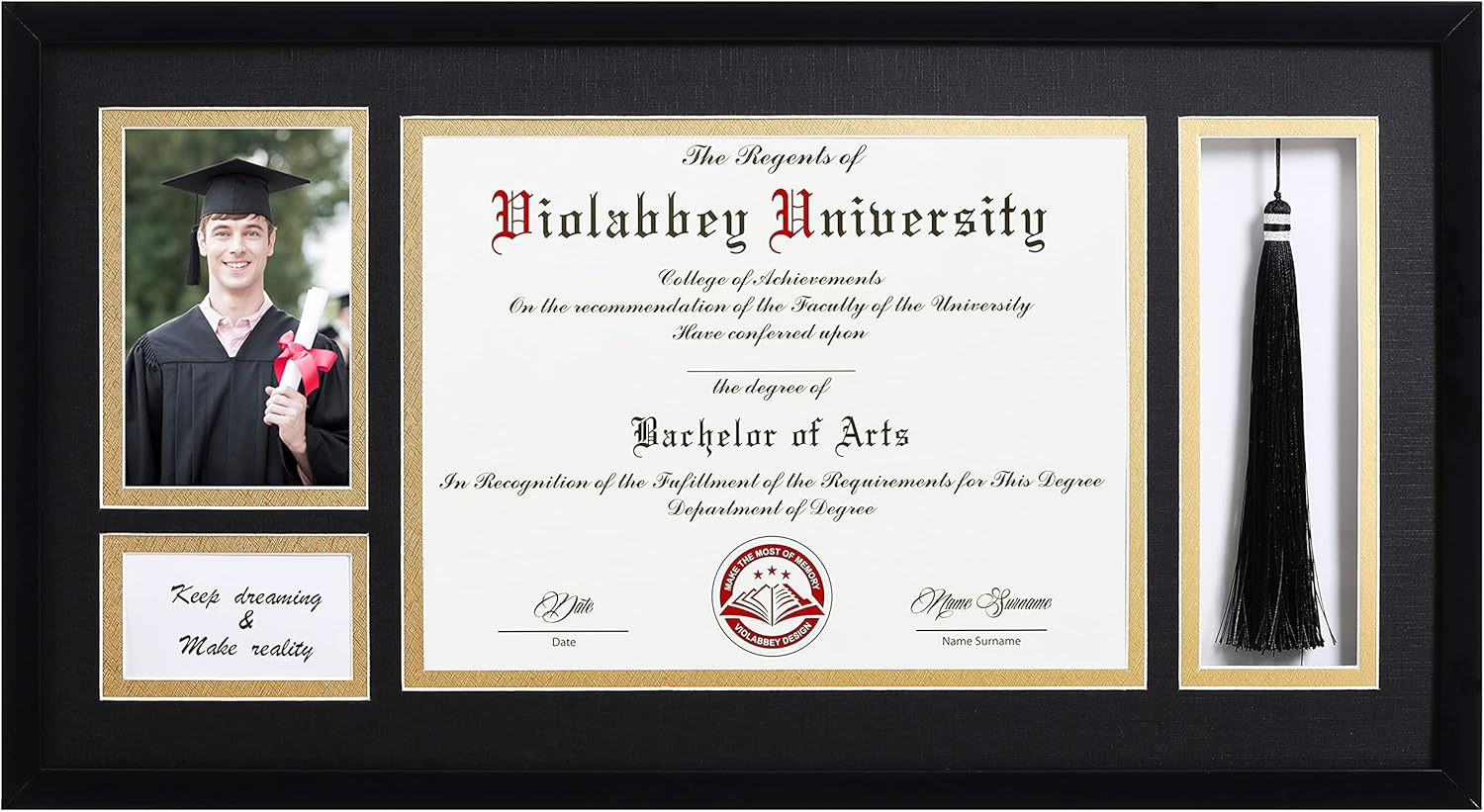 VIOLABBEY Marco de diploma negro mate con soporte de borla para documentos de certificados de 8.5 x 11 pulgadas e imágenes de graduación de 4 x 6,