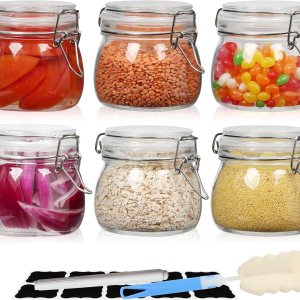 EkkoVla Tarros de vidrio de 17 onzas con tapas herméticas, juego de 6 recipientes de almacenamiento de alimentos, recipientes redondos de vidrio EkkoVla Tarros de vidrio de 17 onzas con tapas herméticas, juego de 6 recipientes de almacenamiento de alimentos, recipientes redondos de vidrio