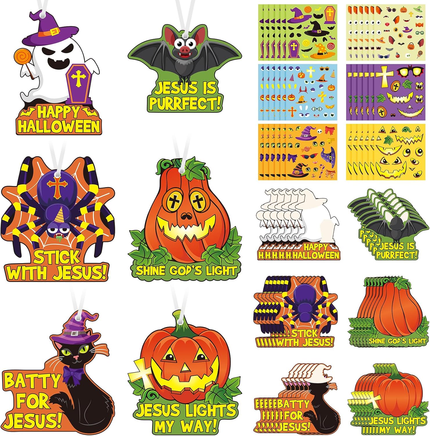 Outus 36 juegos de calcomanías de calabaza cristiana de Jesús cristiano, kits de manualidades de calabaza religiosa, adornos de Halloween,