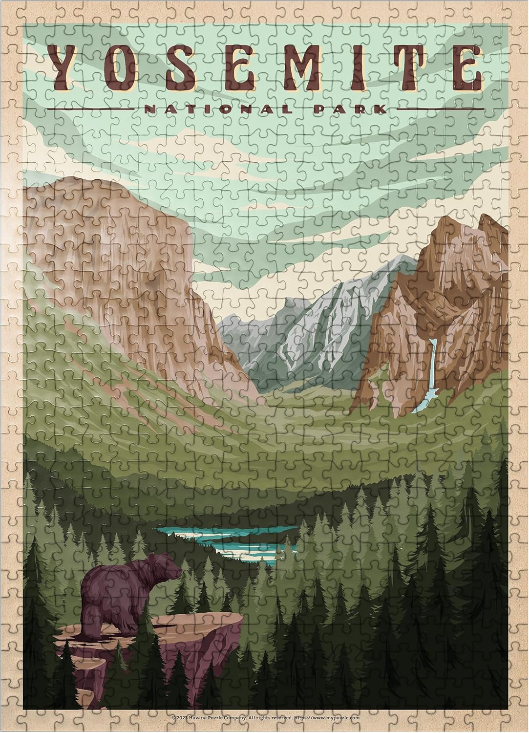 MyPuzzle Yosemite National Park – Valle de Yosemite, póster de viaje vintage, rompecabezas premium de 500 piezas para adultos