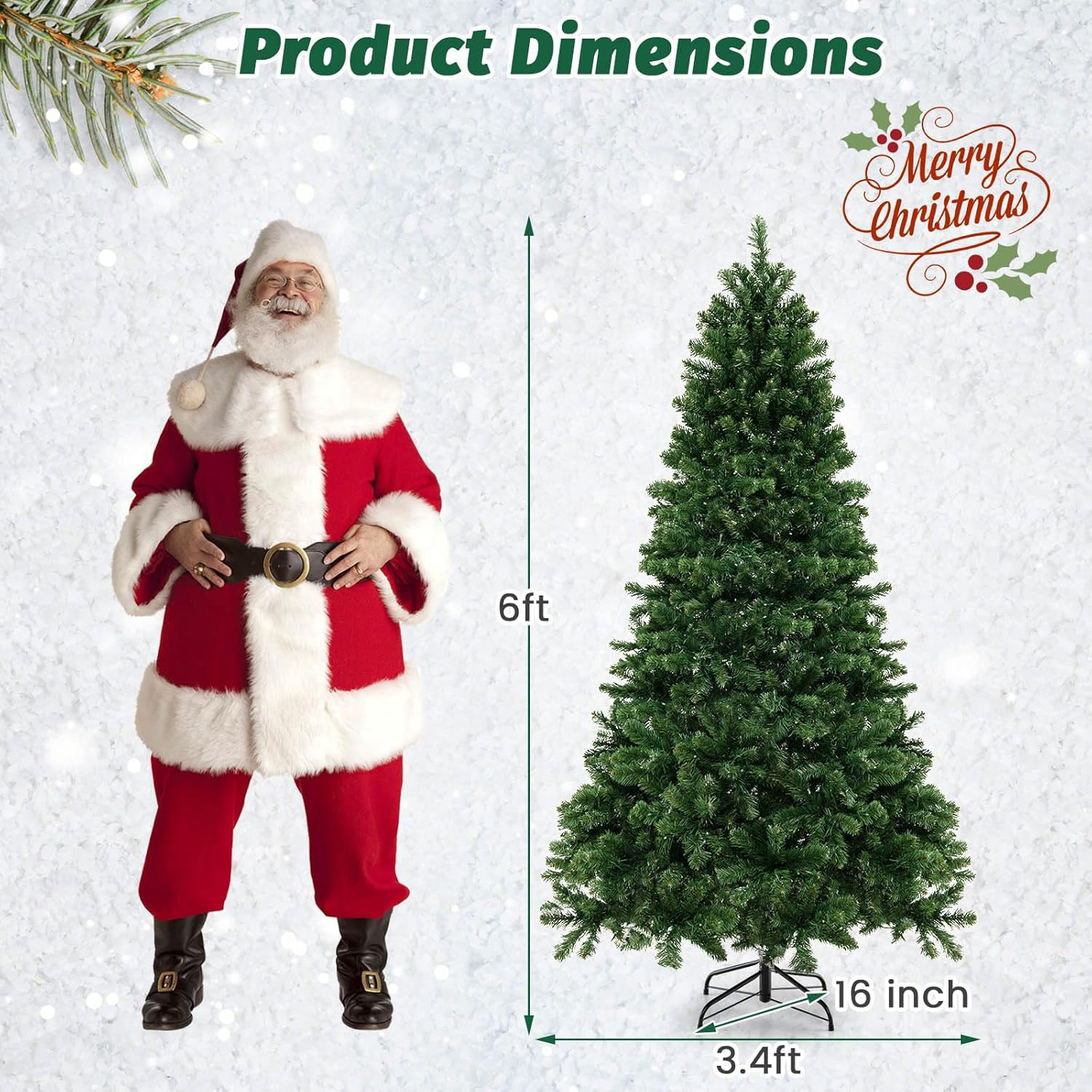 Goplus Árbol de Navidad artificial preiluminado de 6 pies, árbol de Navidad con bisagras con 821 puntas de rama, 560 luces LED blancas cálidas,