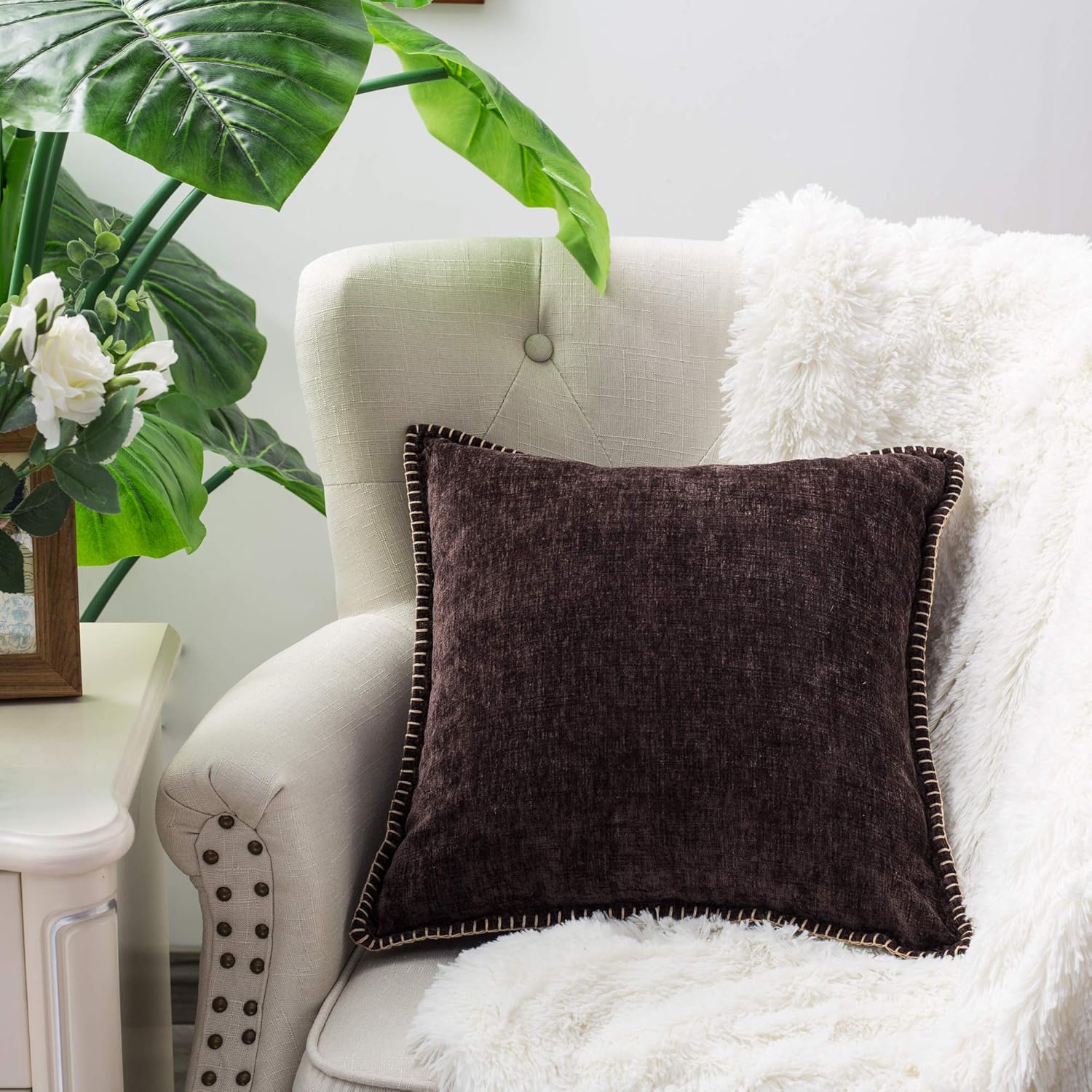 CaliTime – Juego de 2 fundas de almohada de algodón con color liso, felpilla suave y costuras en los bordes para decoración, sofá, sillón, casa y