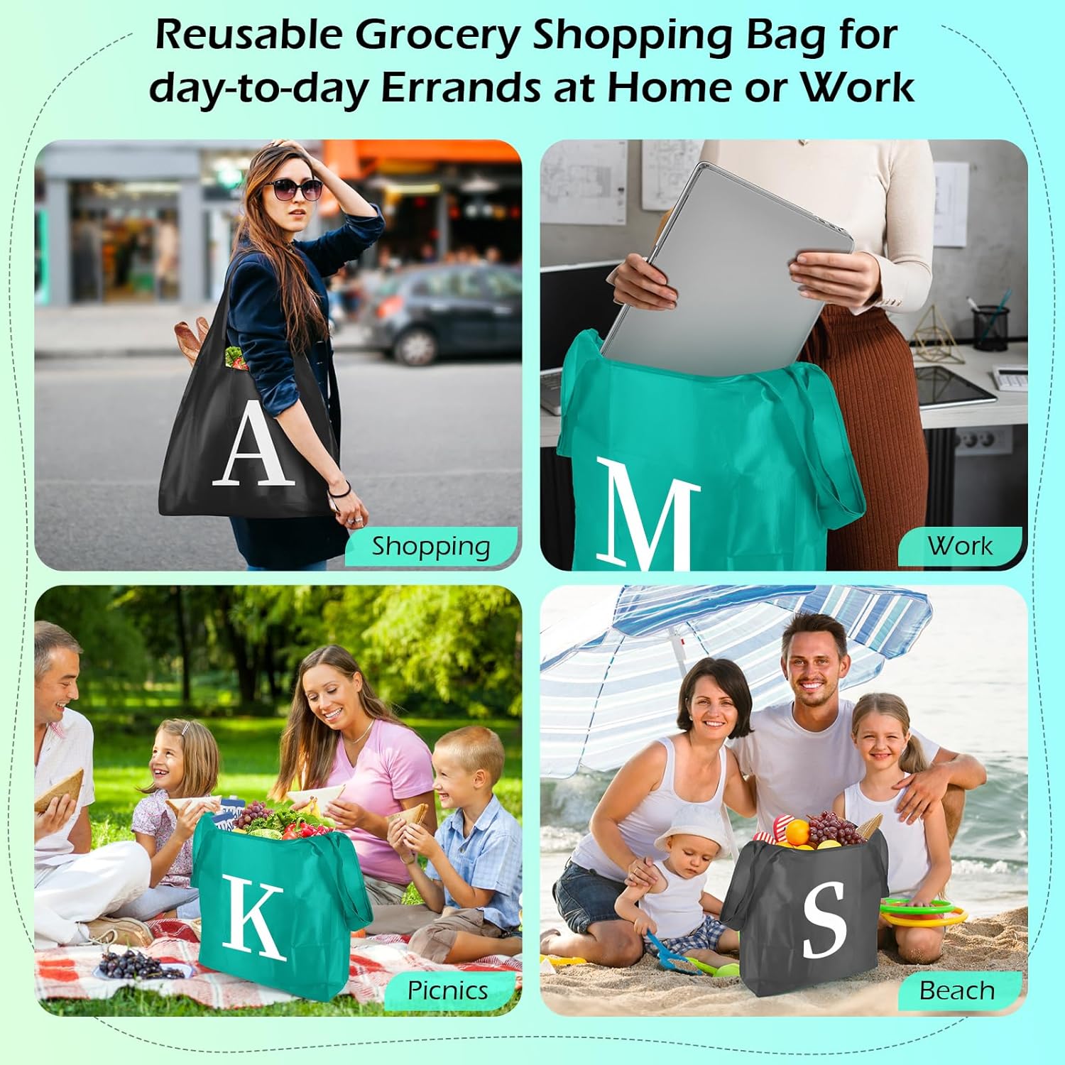 Bolsas de comestibles reutilizables plegables  Bolsas de compras grandes reutilizables paquete de 12 bolsas reutilizables de cocina con asas con